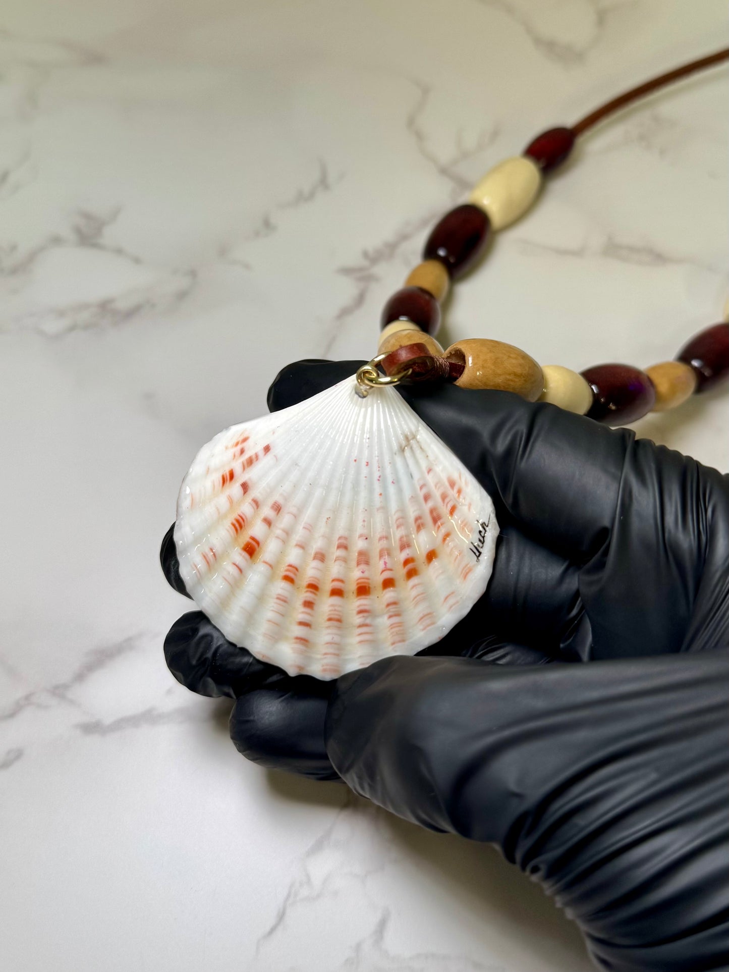 Beautiful Single Dolphin Necklace Handmade Dolphin Necklace Over Painted Ocean Sunset Encapsulated in Real Shell with UV Resin on Leather Cord
