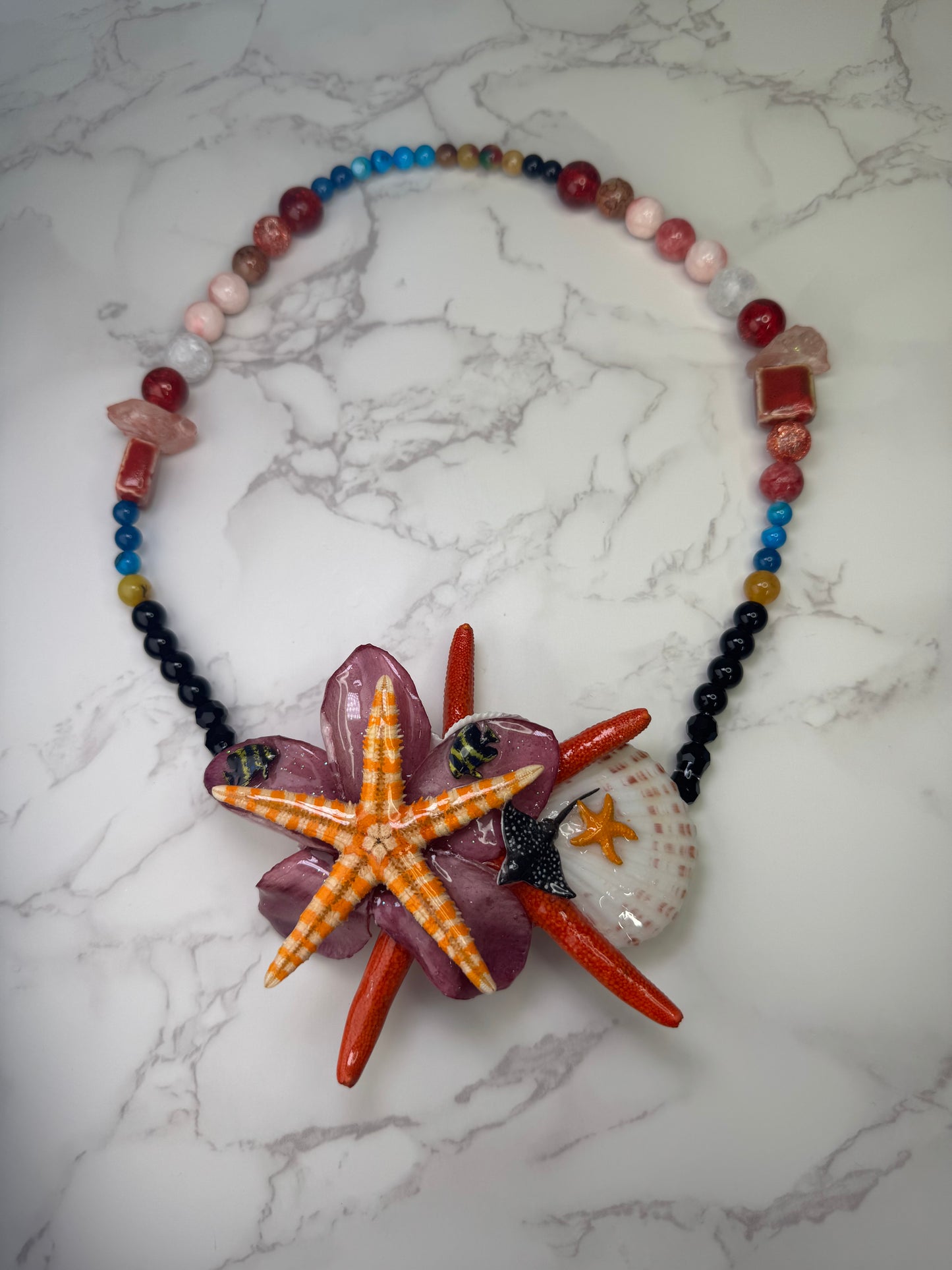 Pomegranate Flower & Ocean Life Necklace