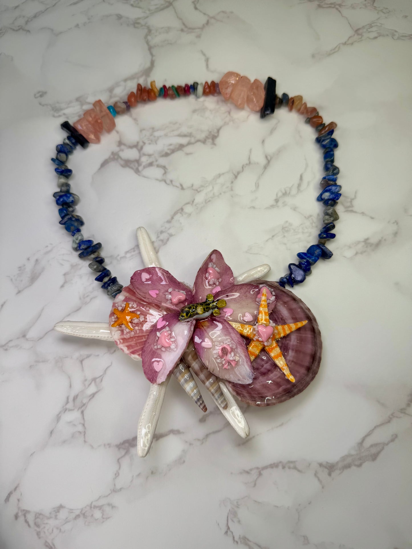 Starfish & Pufferfish Ocean Hearts Breast Cancer Awareness Necklace