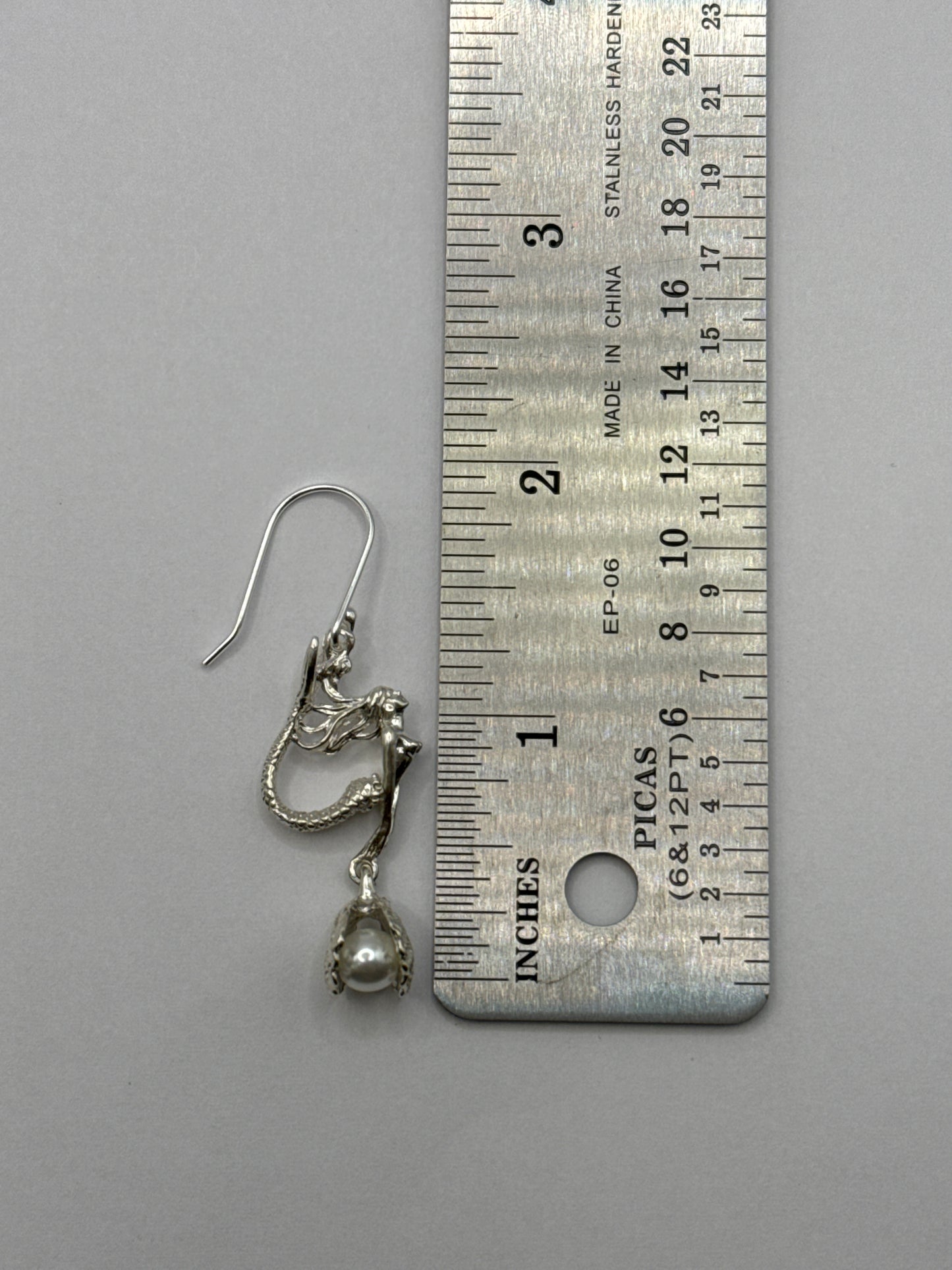 Mermaid Dangle Earrings with Pearl in the Shell for Women, Handcrafted in 925 Sterling Silver, Made in USA