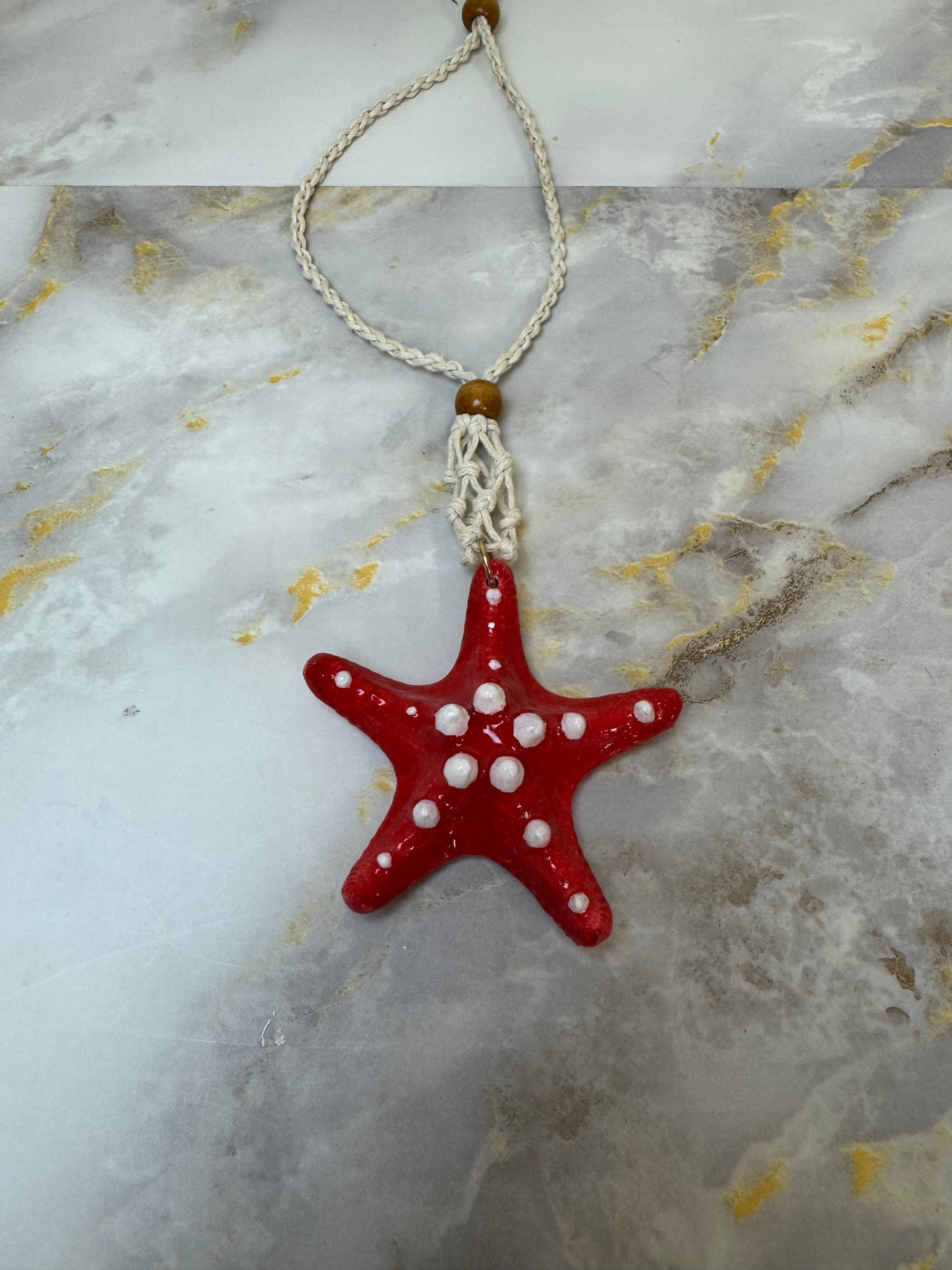 Beautiful Real Starfish Painted Red Necklace, Epoxy Resin Necklace