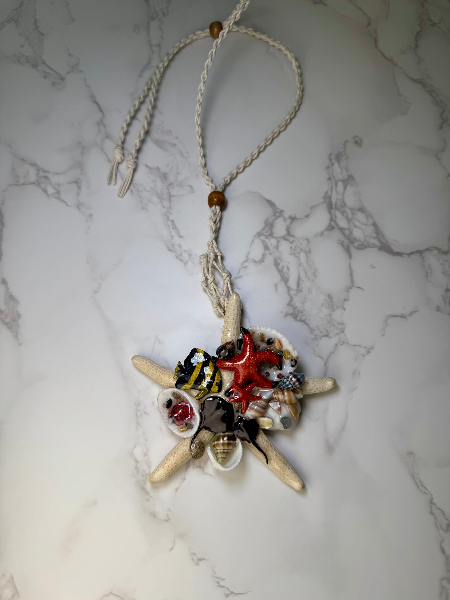 Rosa Marina Natural Starfish Ocean Pendant – Encapsulated in UV Resin with Marine Elements.