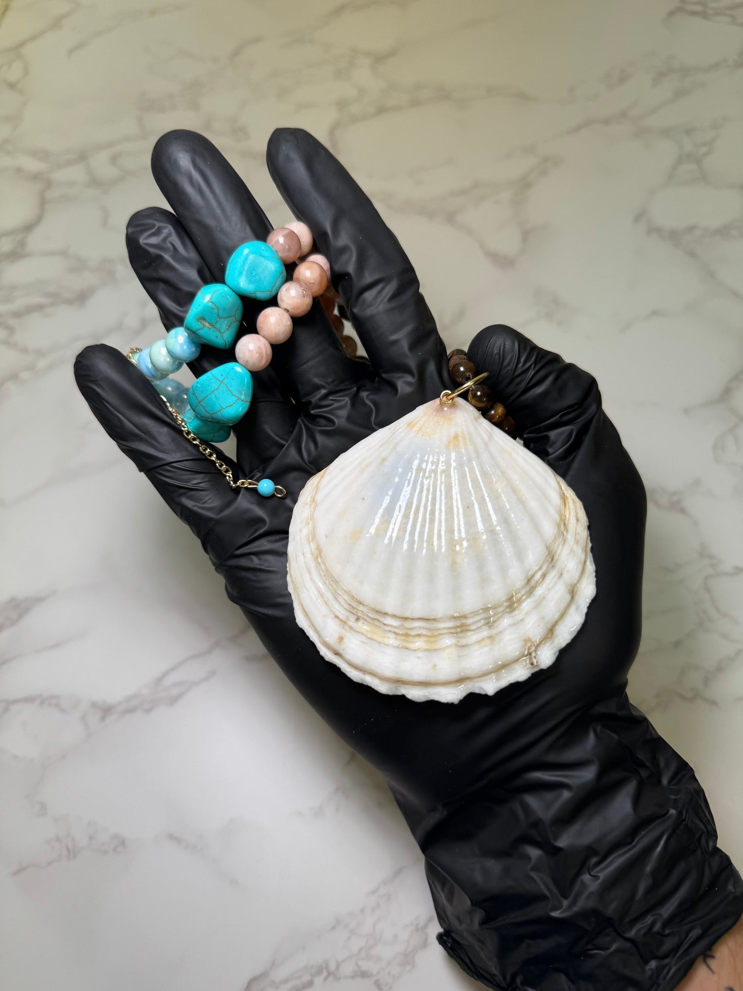 Dark Brown Sea Turtle Resin‑Encased Sea Turtle in Shell with UV Resin on Crystal Bead Necklace
