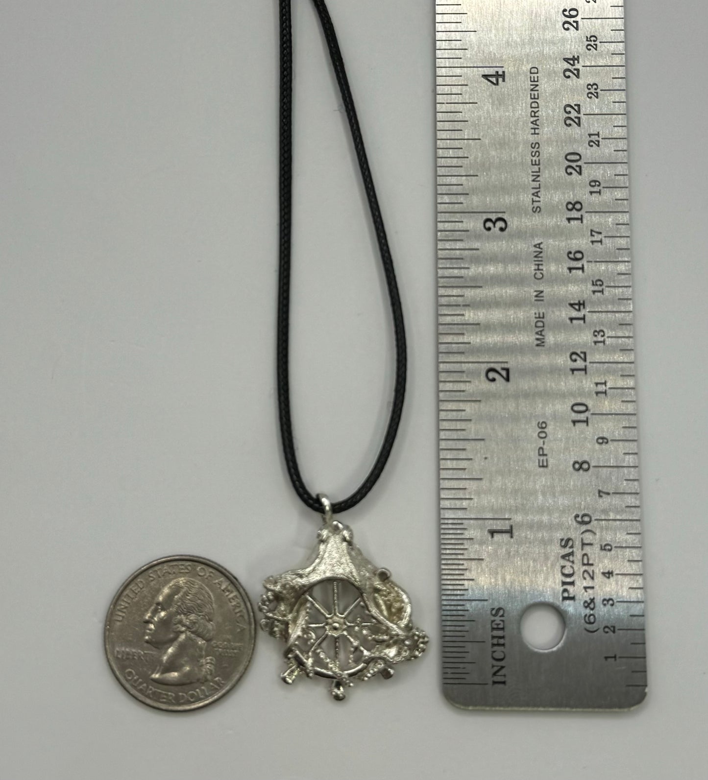 Octopus Wrapped on a Ship's Wheel Necklace – Intricate 925 Sterling Silver Pendant, Nautical-Inspired Design for Ocean Lovers and Adventure Seekers, Unique Handmade Jewelry, Made in USA