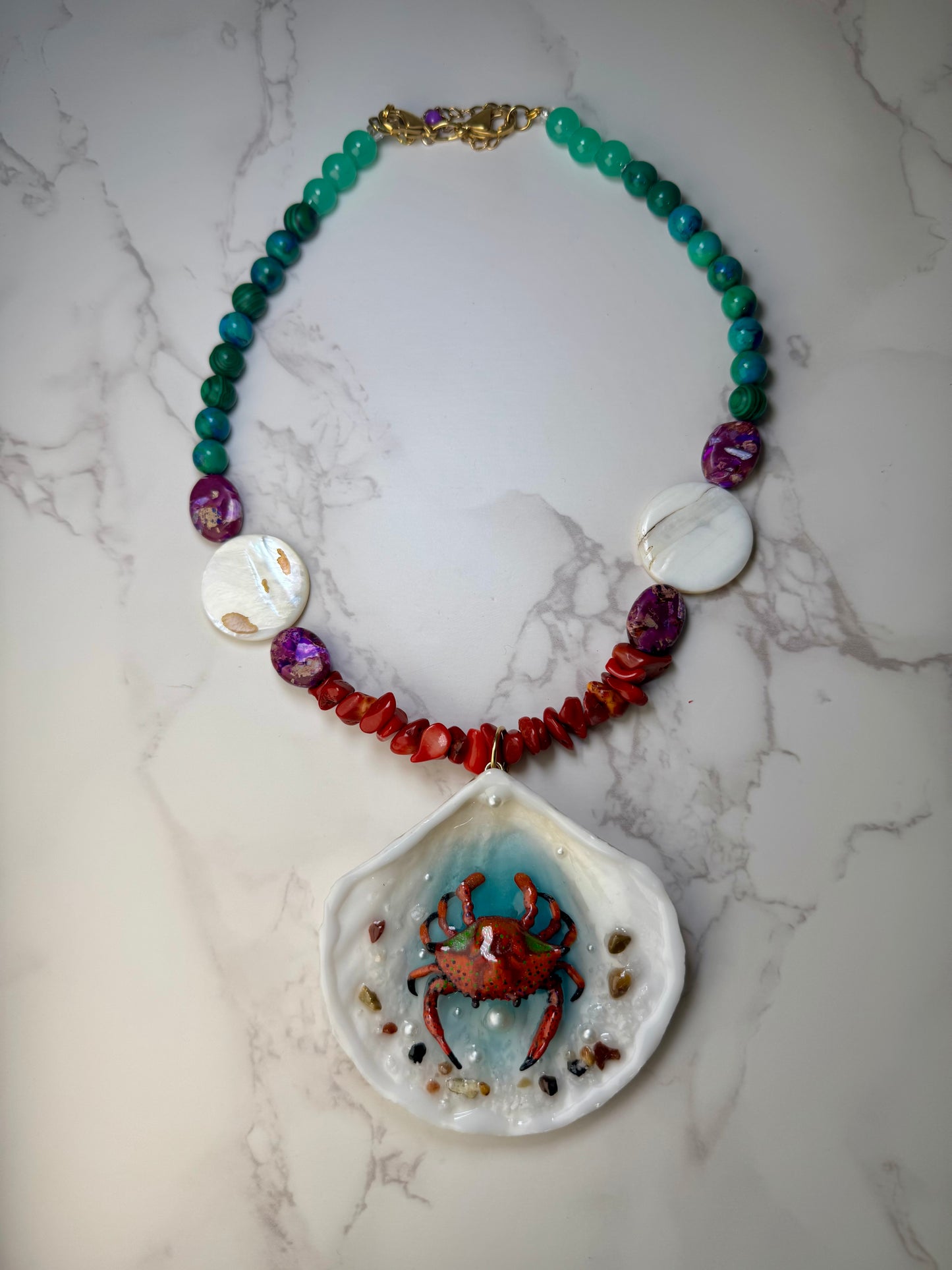 Red Crab Shell Necklace - Encapsulated in Real Shell with UV Resin