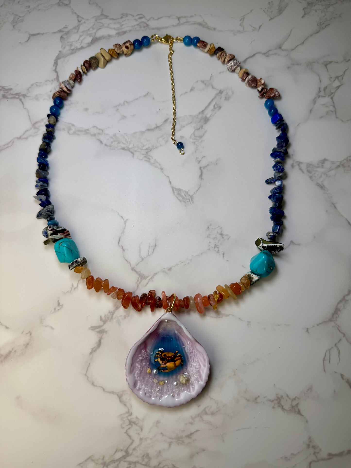 Mini Yellow Sand Crab Handmade Mini Sand Crab Necklace Encapsulated in Real Shell with UV Resin