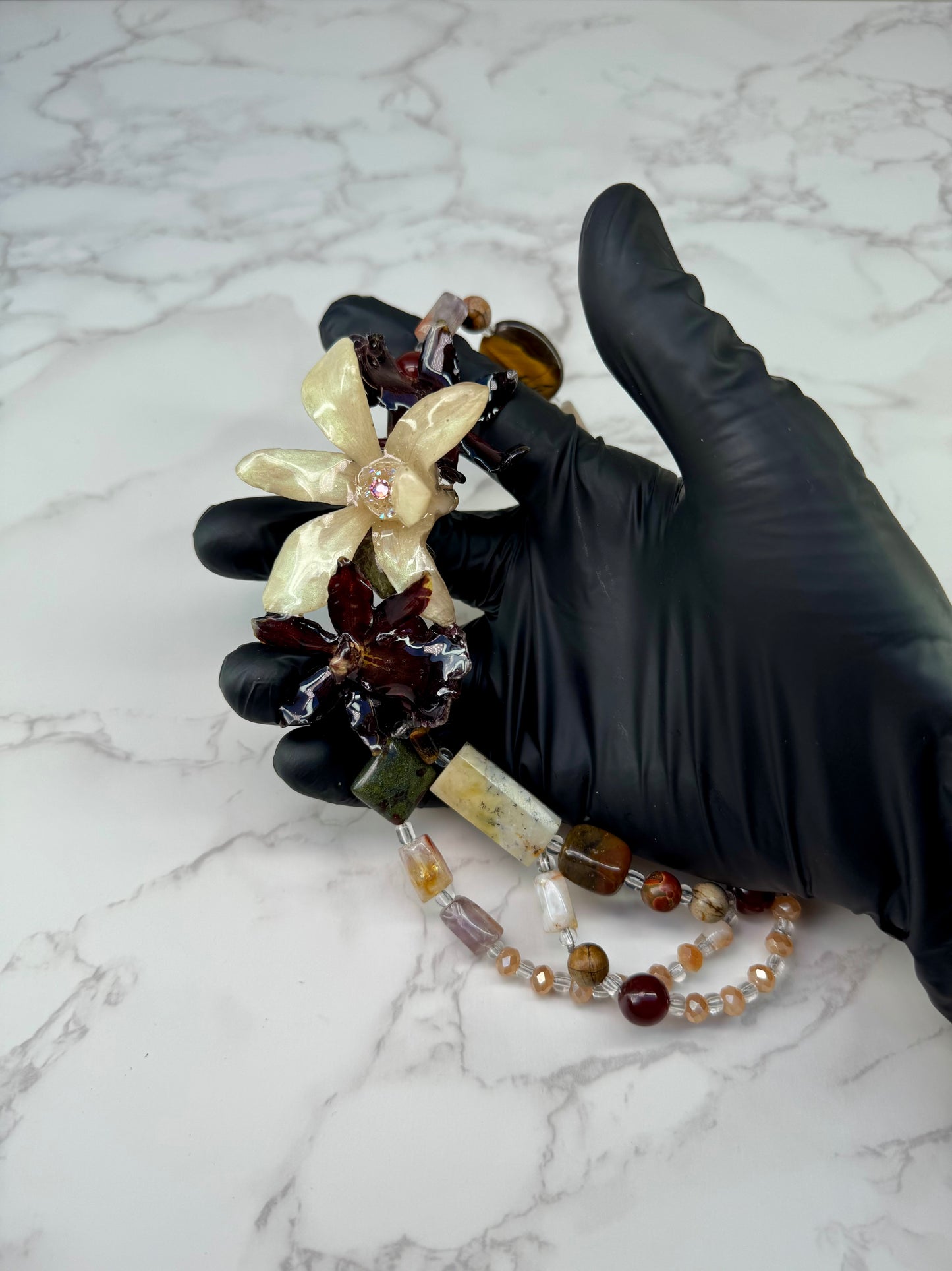 Trinity Orchid Harmony Three Mini Orchid Orchid Necklace – Crystal & Stone Beaded Handmade Jewelry