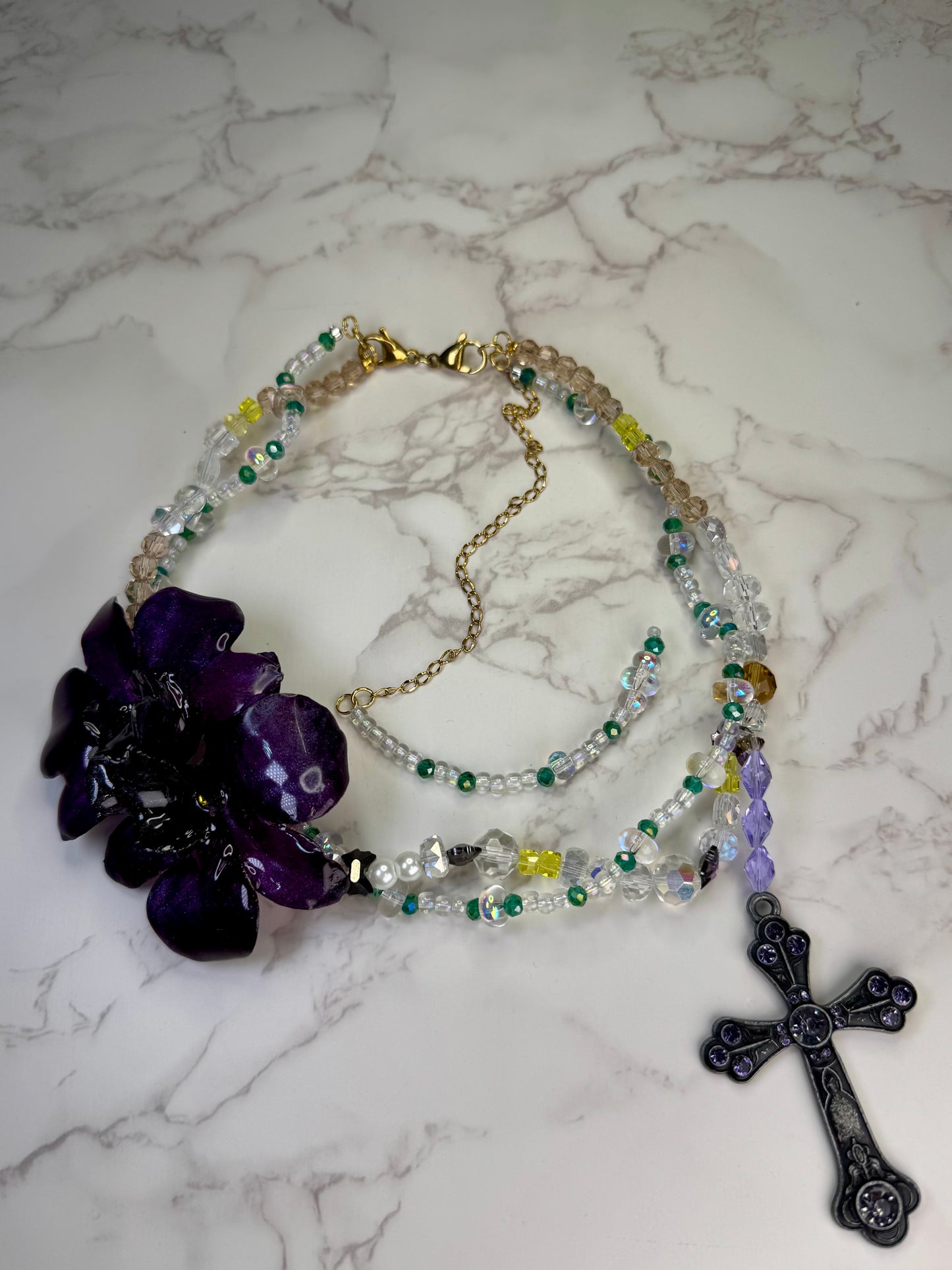 Camelia Handmade Real Mini Dark Purple Orchid Necklace | Resin Flower Jewelry | Made in USA
