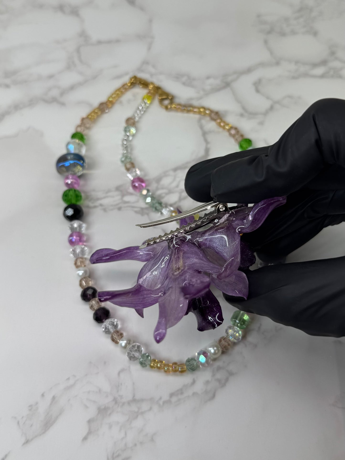 Marie Real Preserved Flower Necklace & Hair Clip | Handmade Botanical Jewelry | Multifunctional Floral Art