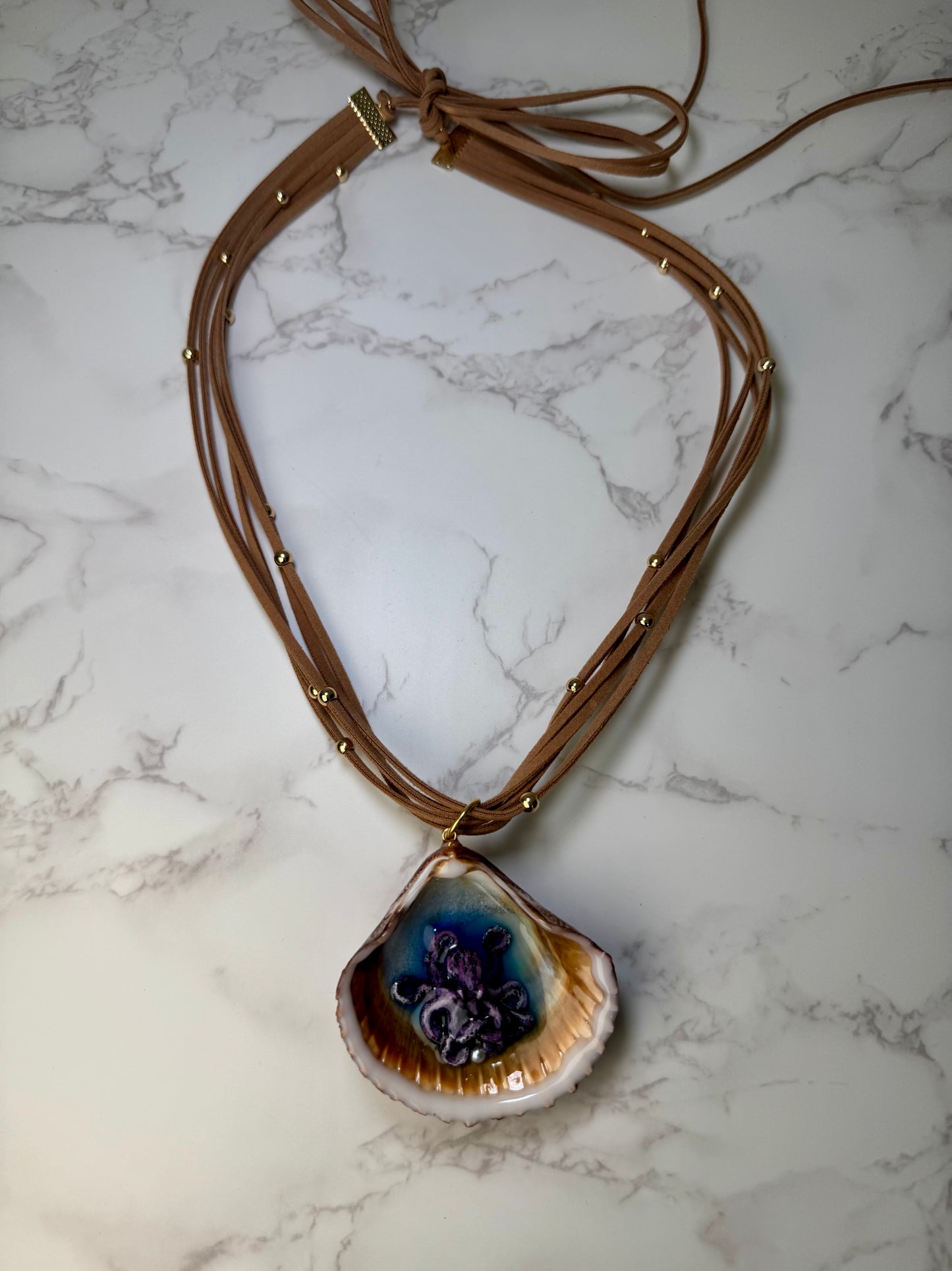 Purple Octopus Handmade Octopus Necklace Encapsulated in Real Shell with UV Resin on Adjustable Leather Cord