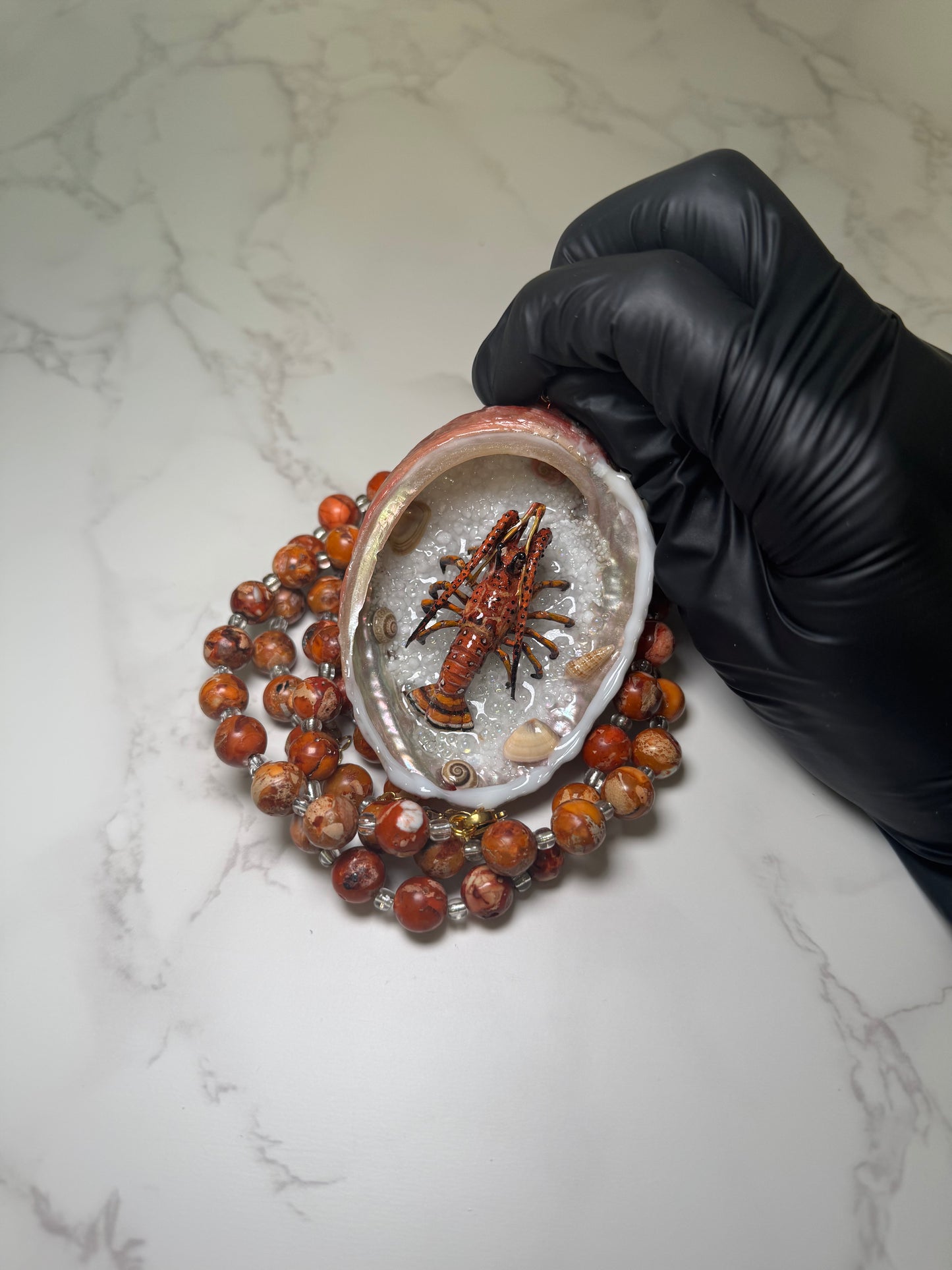 Red Lobster Resin‑Encased Shell Collection Shell Necklaces Sea Necklaces Epoxy Resin Necklace