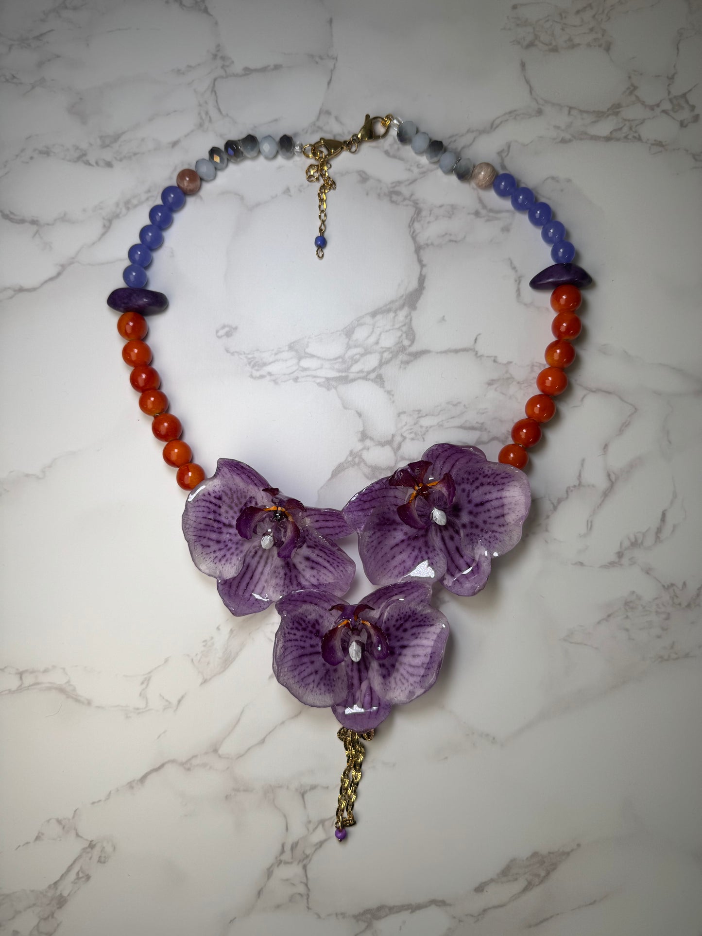 Triple Big Purple Orchid Necklace - Real Orchid Necklace – Natural Flower Preserved in Resin