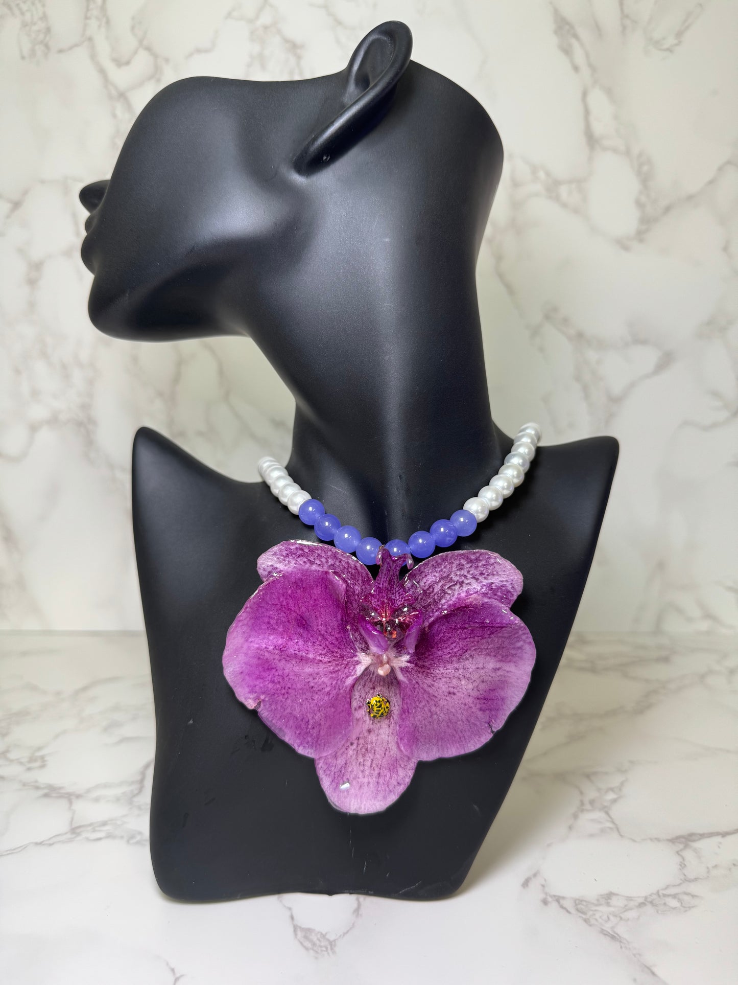 Purple Orchid with Frog Necklace Real Orchid Necklace – Natural Flower Preserved in Resin