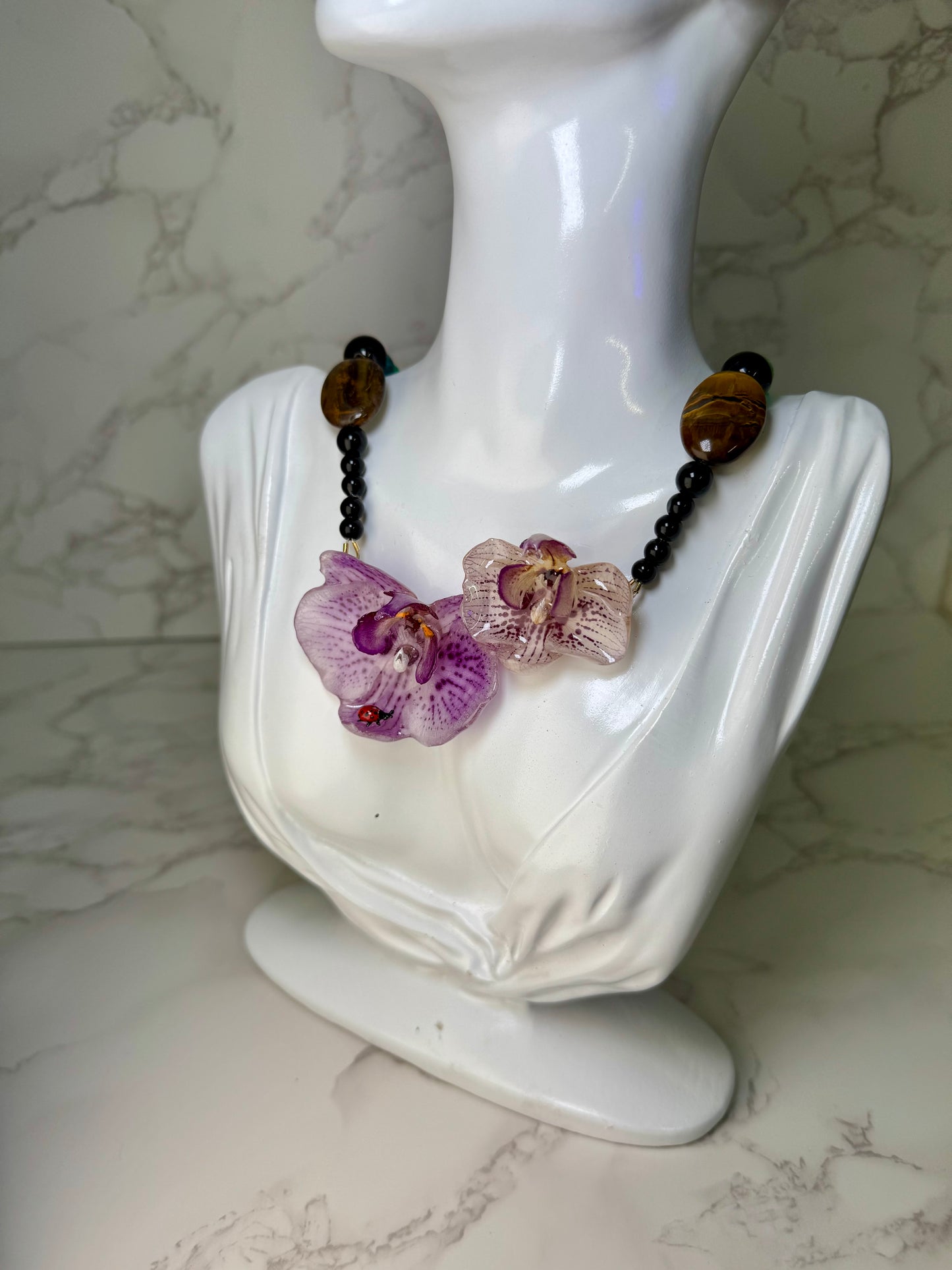 Double Purple Orchid Necklace - Real Orchid Necklace – Natural Flower Preserved in Resin