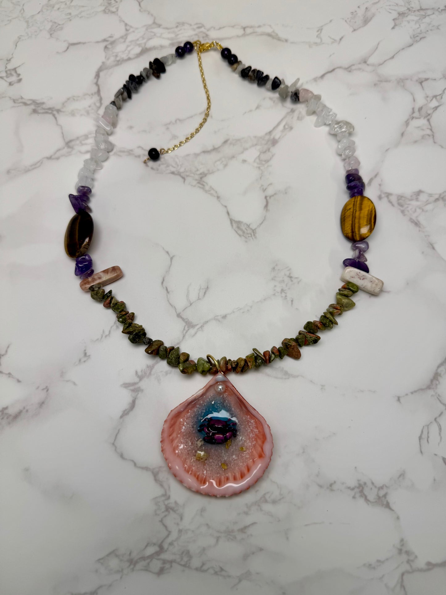 Mini Purple Sand Crab Handmade Mini Sand Crab Necklace Encapsulated in Real Shell with UV Resin