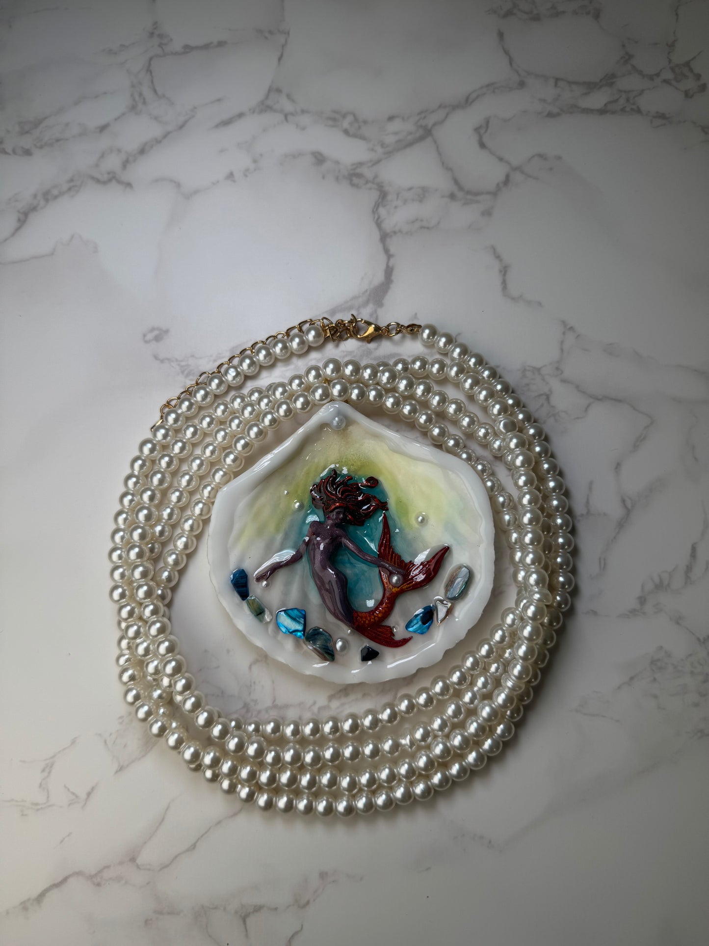 September Deep Ocean Purple Mermaid Sea Shell Necklace – Mermaid in Shell with UV Resin