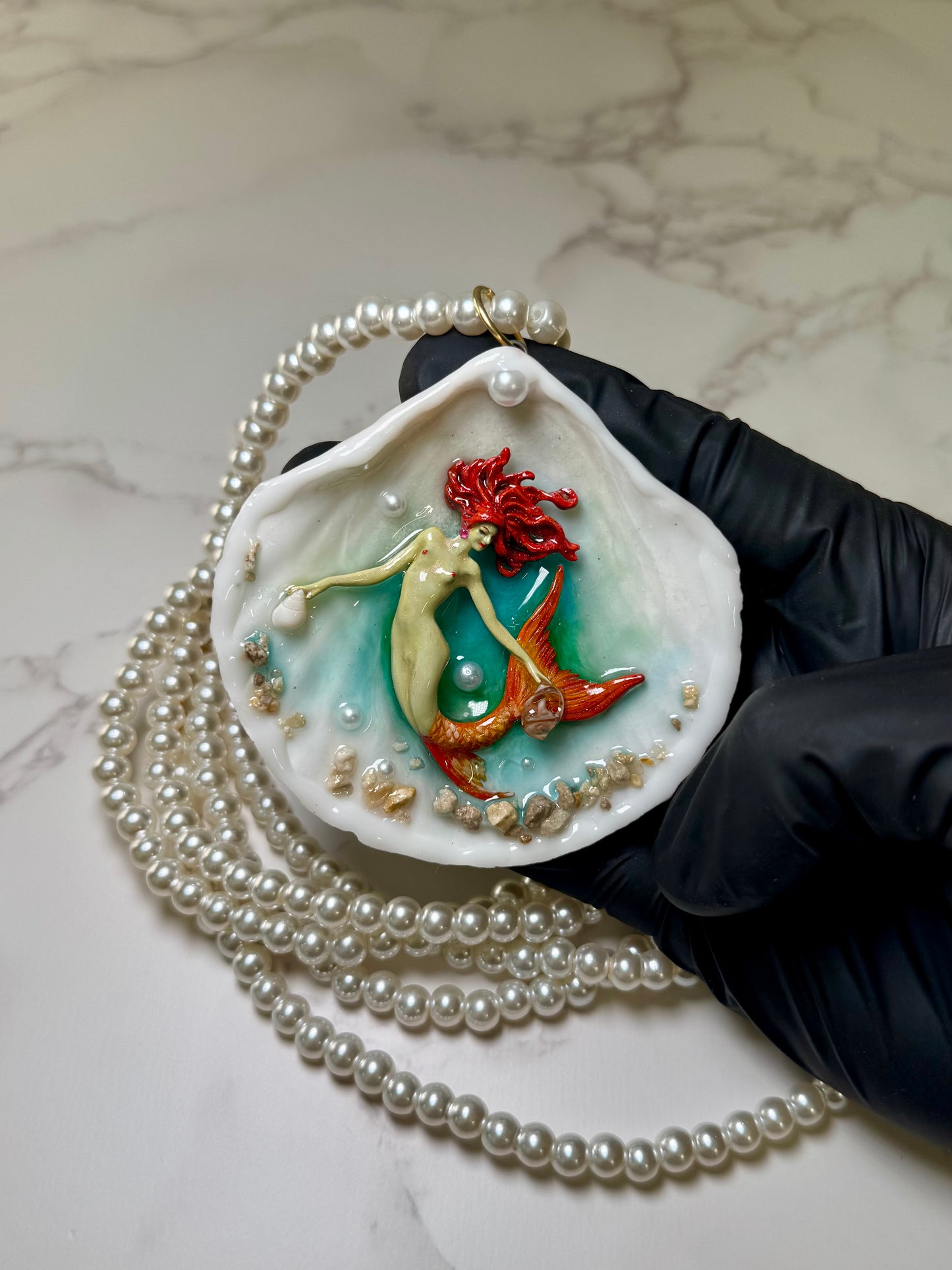 Summer Orange Mermaid Sea Shell Necklace – Mermaid in Shell with UV Resin