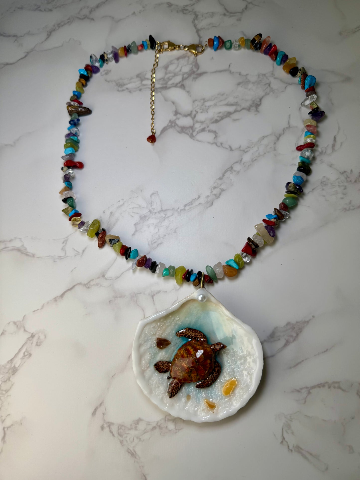 Brown Sea Turtle Shell Necklace - Encapsulated in Real Shell with UV Resin