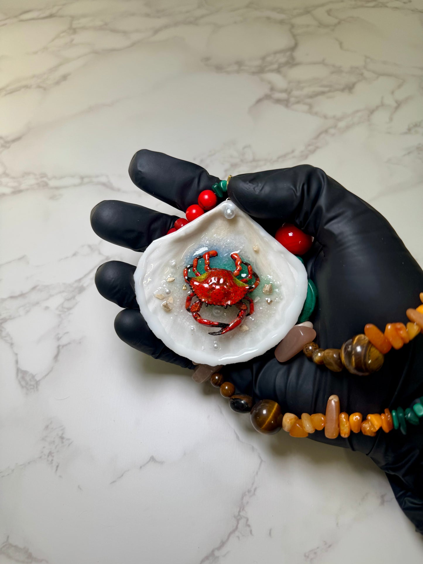 Red Crab Shell Necklace - Encapsulated in Real Shell with UV Resin