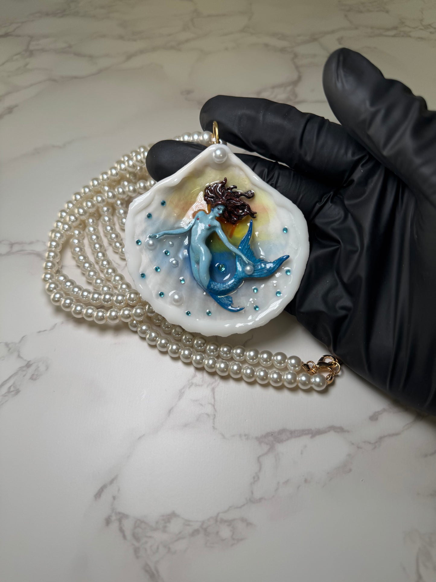 January Blue Mermaid Sea Shell Necklace – Mermaid in Shell with UV Resin