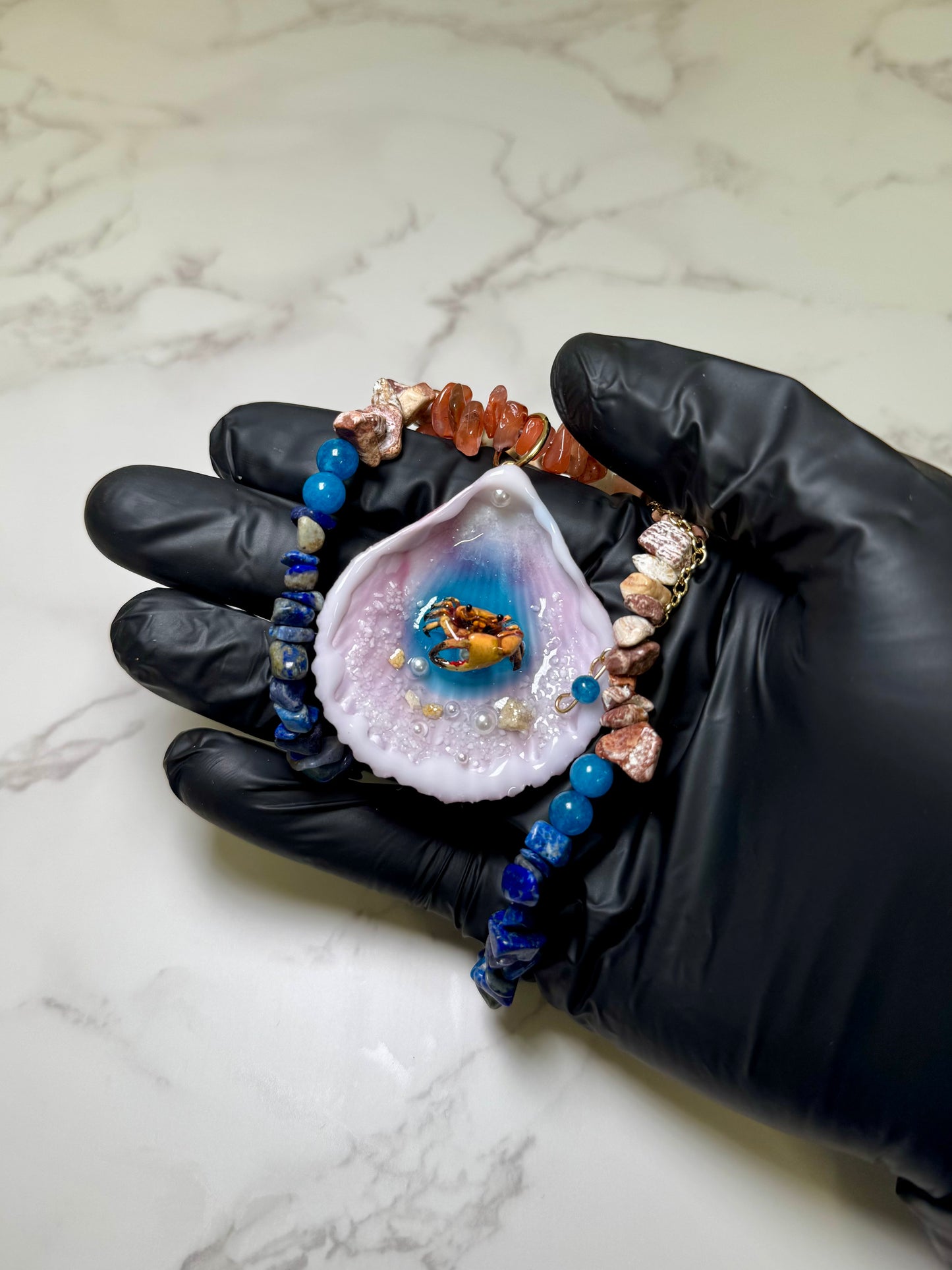 Mini Yellow Sand Crab Handmade Mini Sand Crab Necklace Encapsulated in Real Shell with UV Resin