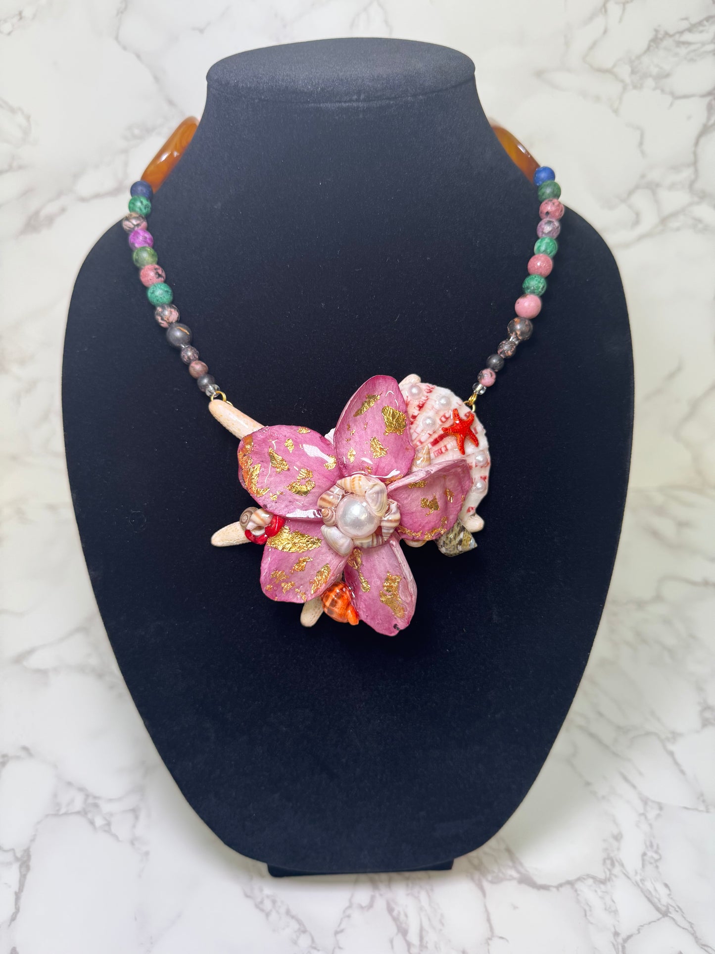Flor del Oceano Natural Starfish Ocean Pendant – Encapsulated in UV Resin with Marine Elements