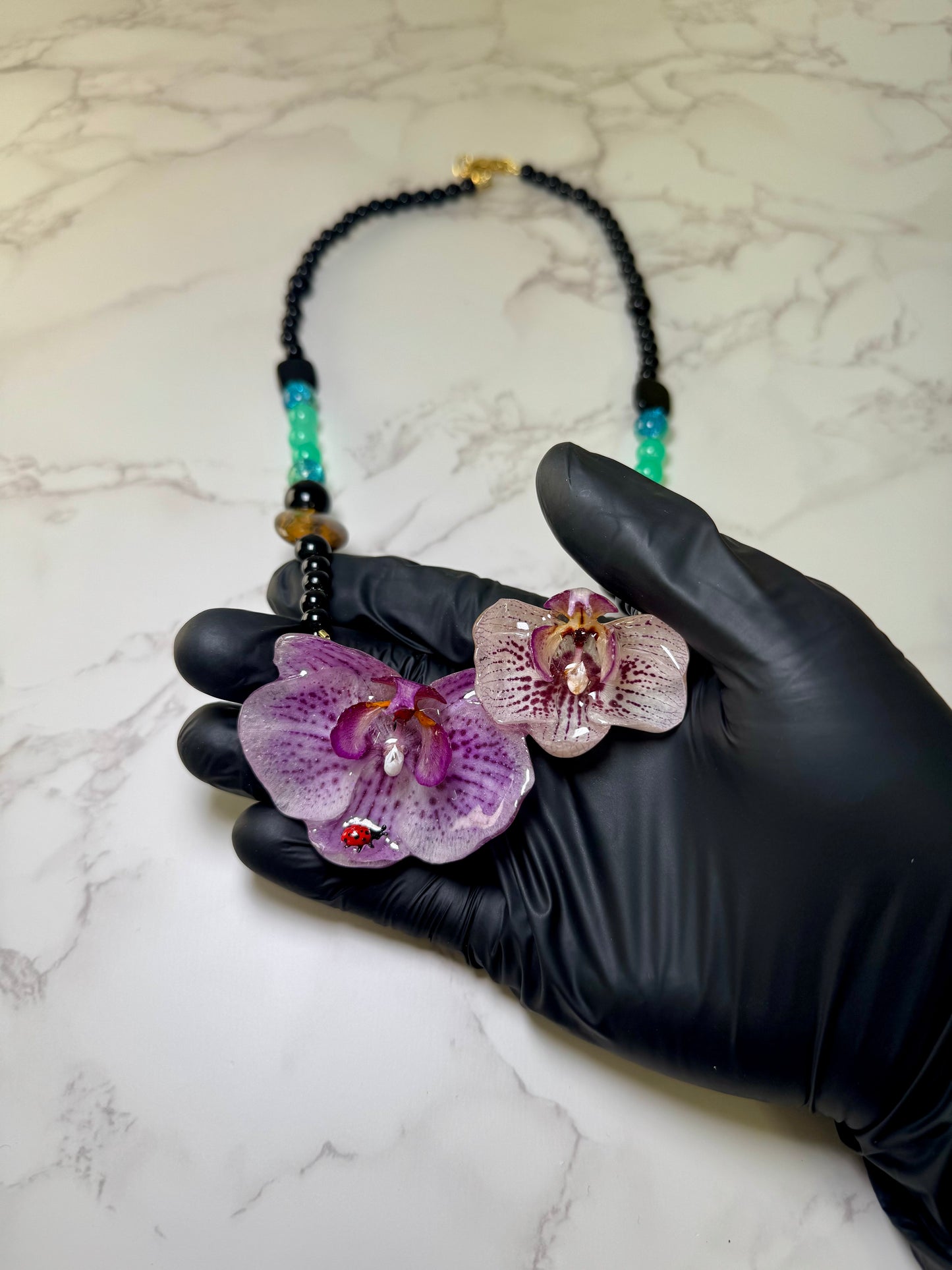 Double Purple Orchid Necklace - Real Orchid Necklace – Natural Flower Preserved in Resin