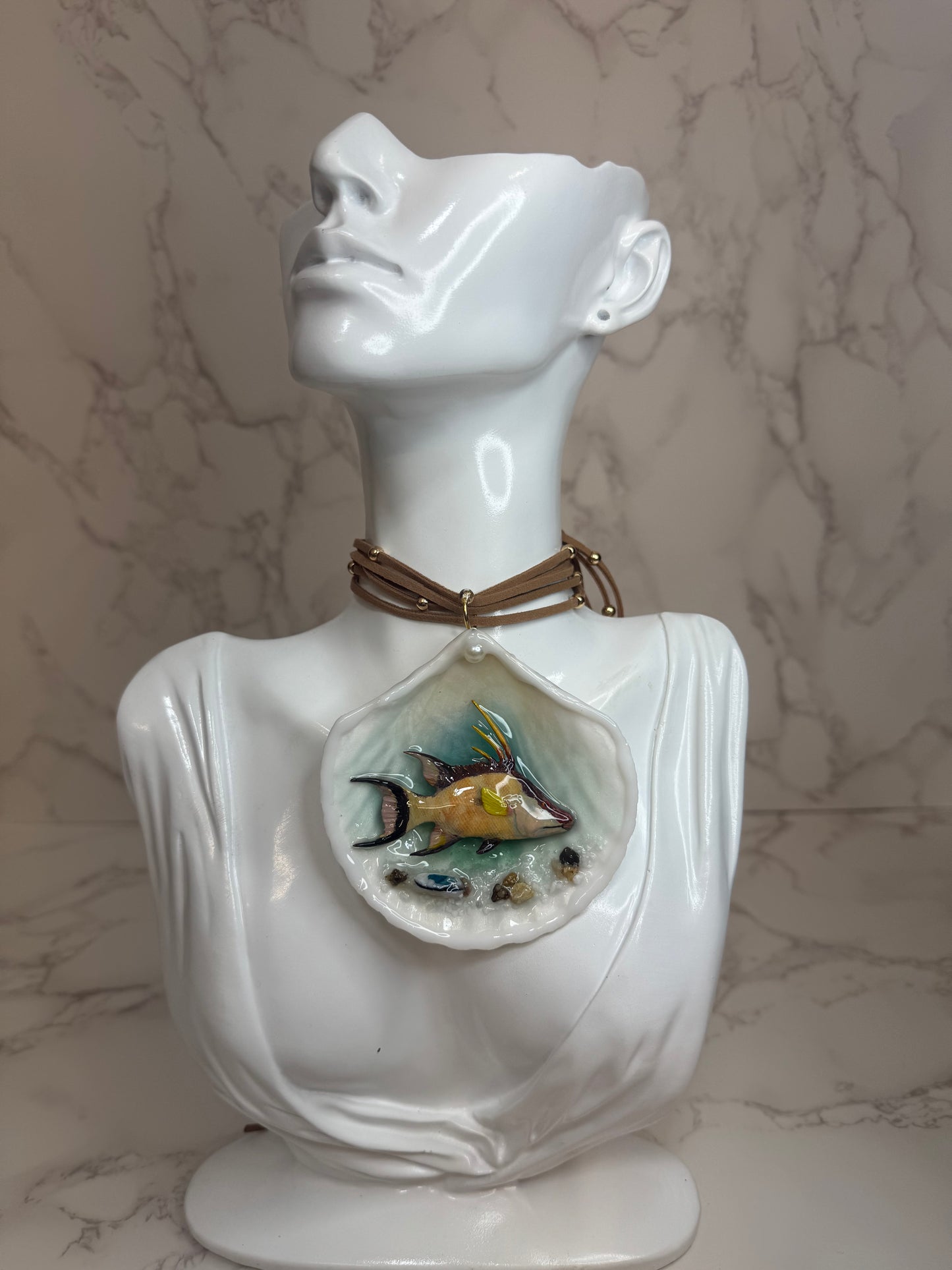 Pez Perro Handmade Necklace Encapsulated in Real Shell with UV Resin Epoxy