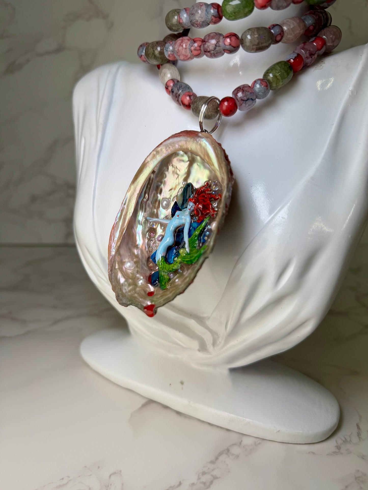 August Conch Ethereal Mermaid Sea Shell Necklace – Mermaid in Shell with UV Resin