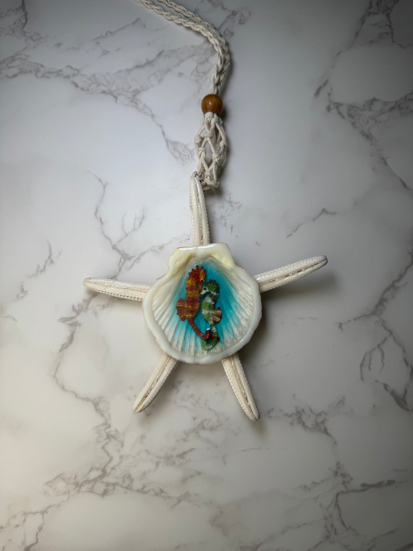 Starfish & Seahorses Ocean Pendant – Real Shell Encapsulated in UV Resin