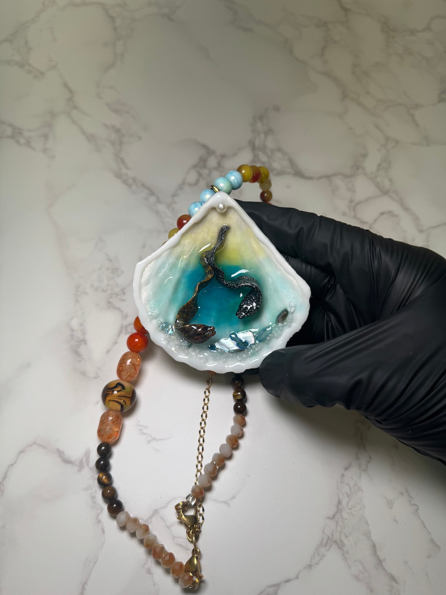 Morenas Necklace Handmade Necklace Encapsulated in Real Shell with UV Resin Epoxy