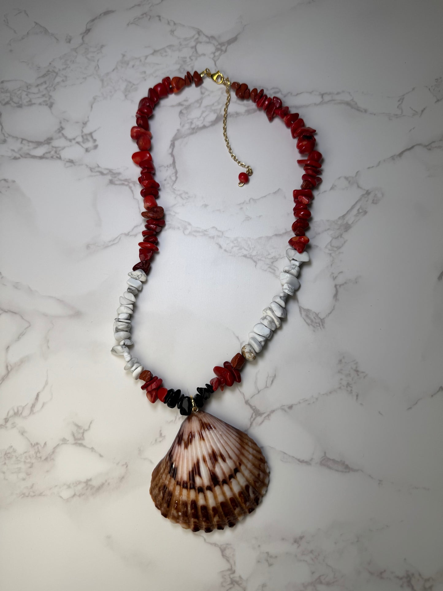 Set Crab Handmade Red Crab Necklace Encapsulated in Real Shell with UV Resin on Natural Stone Beads