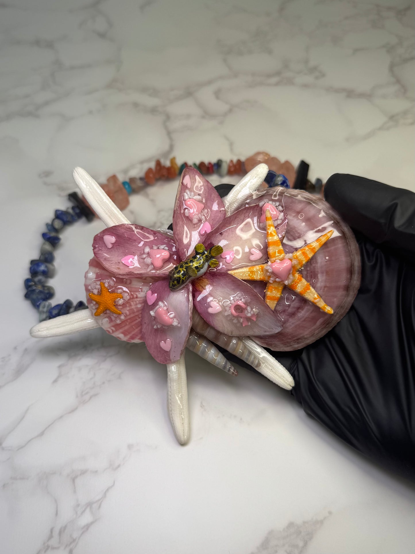 Starfish & Pufferfish Ocean Hearts Breast Cancer Awareness Necklace