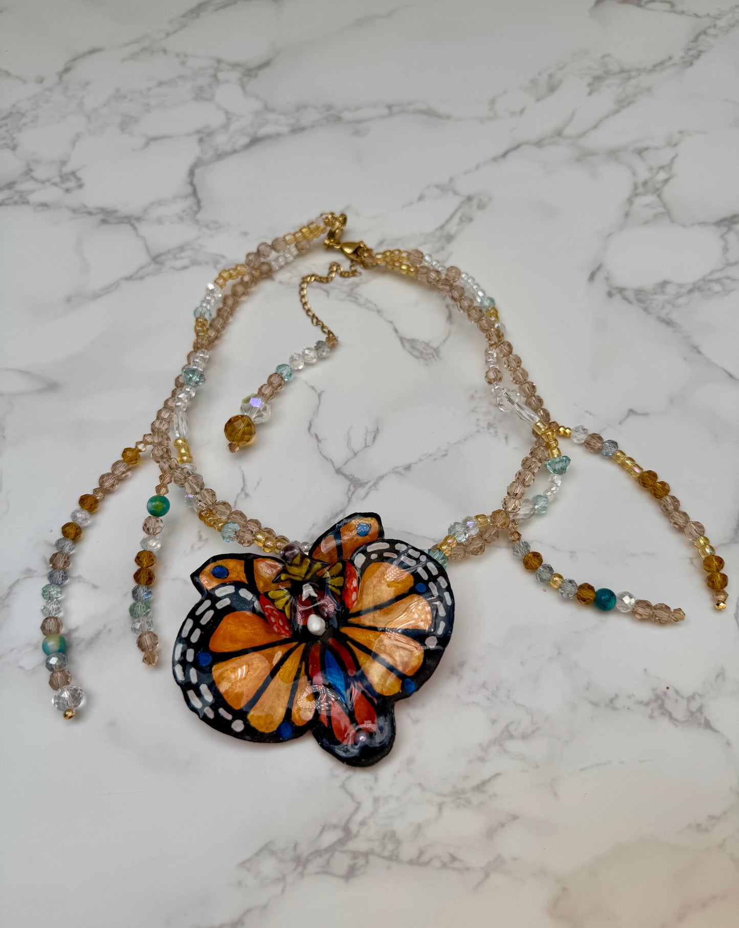 Butterfly Dream Real Orchid Butterfly Necklace | Hand Painted Flower Jewelry | Botanical Resin Art Pendant