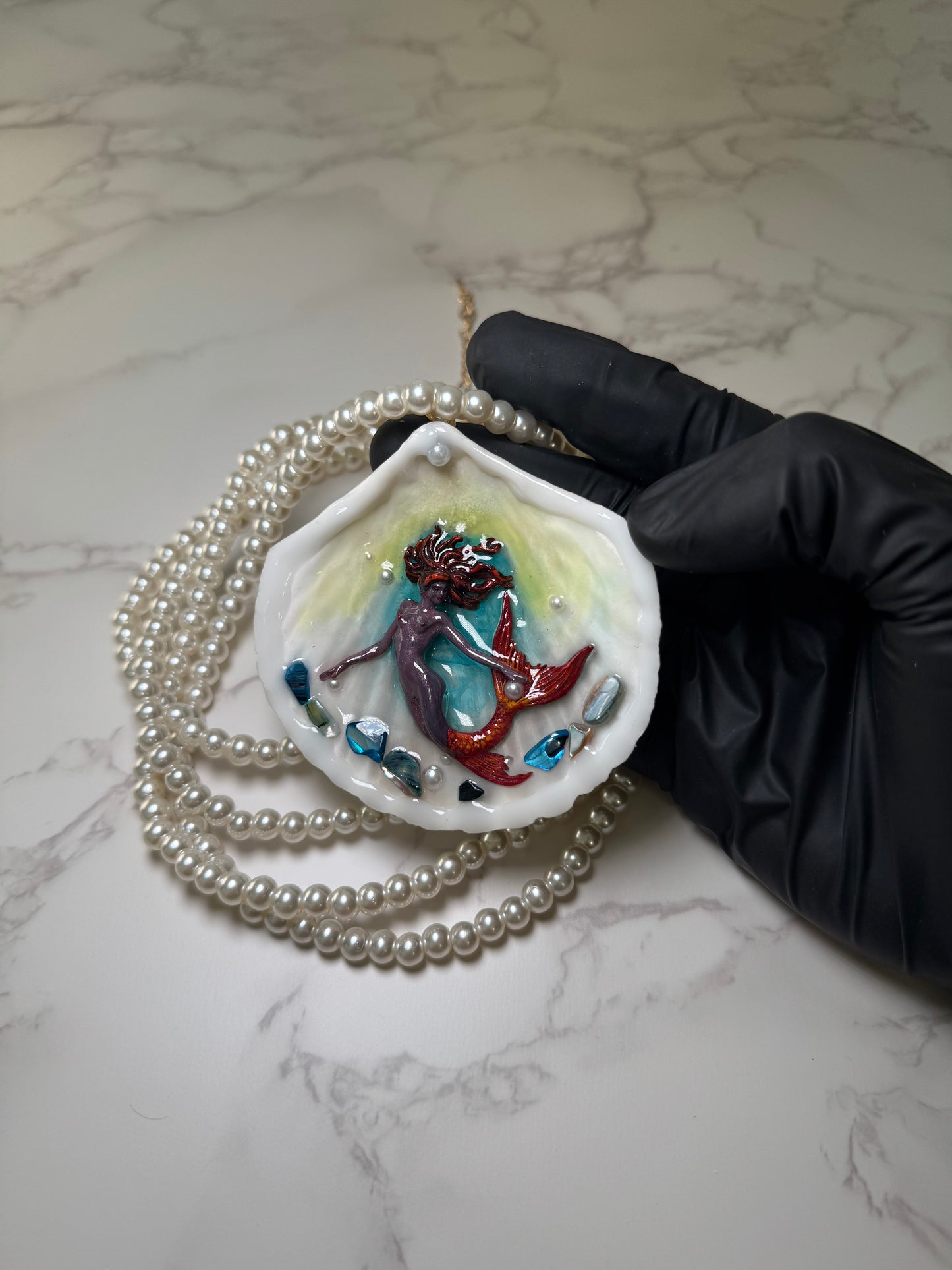 September Deep Ocean Purple Mermaid Sea Shell Necklace – Mermaid in Shell with UV Resin