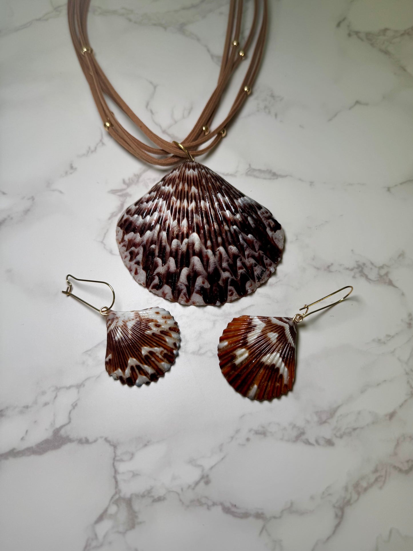 Set Beautiful Orange StarFish with Rocks Handmade Orange Starfish Necklace with White Dots Encapsulated in Real Shell with UV Resin