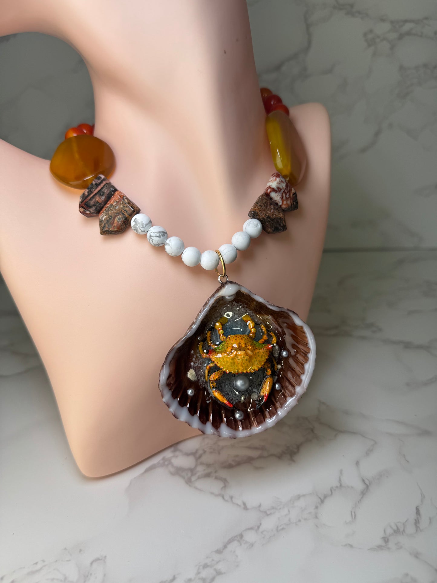 Yellow Crab Shell Necklace - Encapsulated in Real Shell with UV Resin
