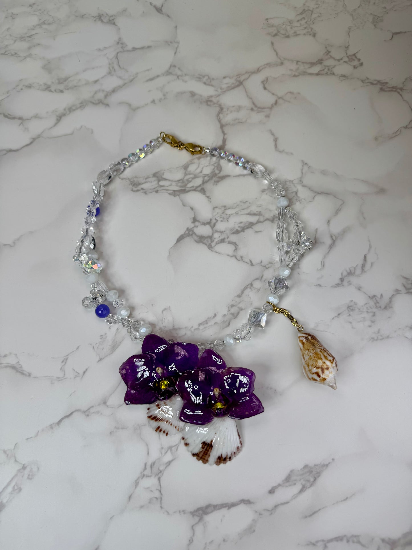 Double Purple Orchid Necklace - Real Orchid Necklace – Natural Flower Preserved in Resin