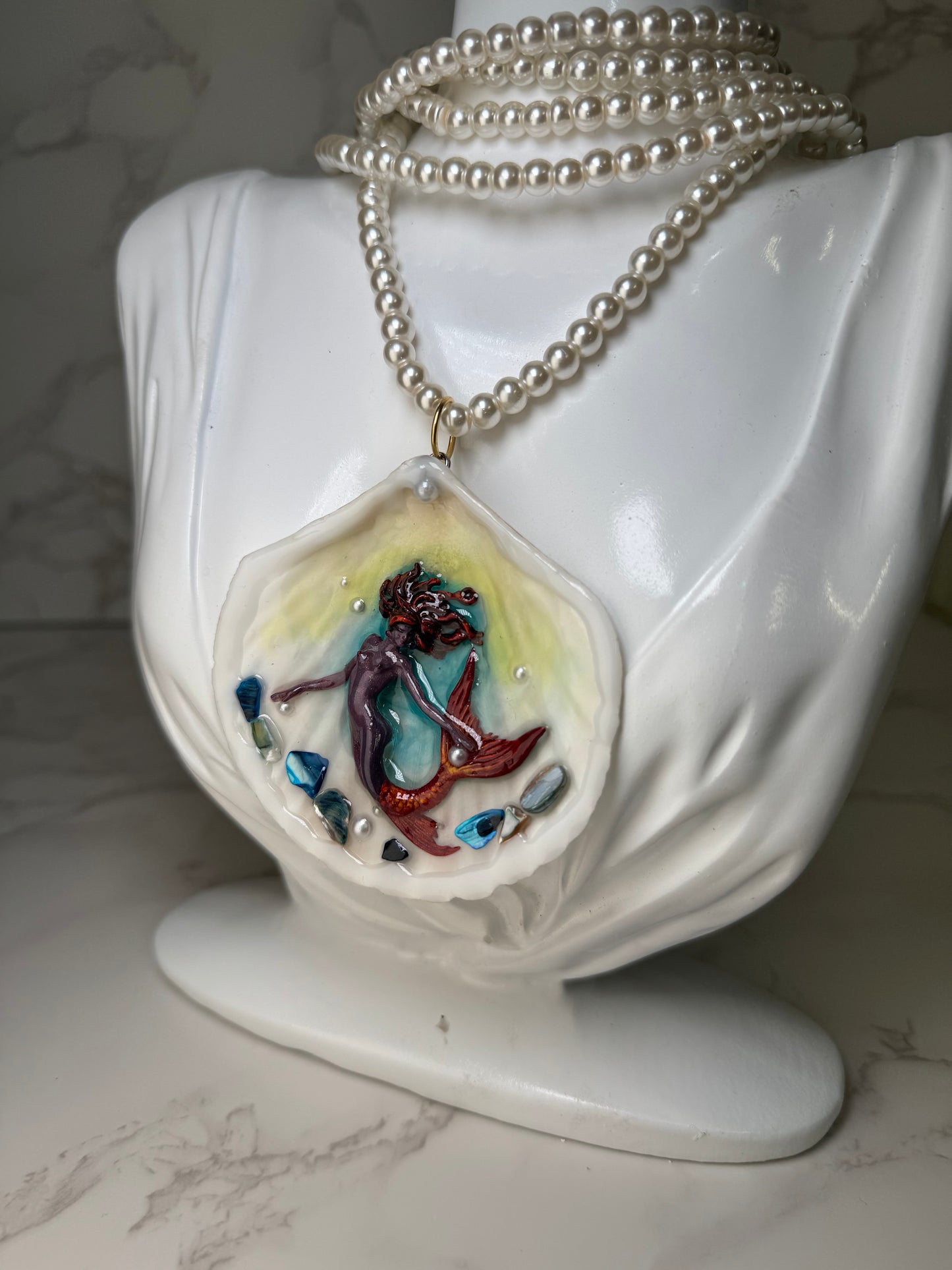 September Deep Ocean Purple Mermaid Sea Shell Necklace – Mermaid in Shell with UV Resin