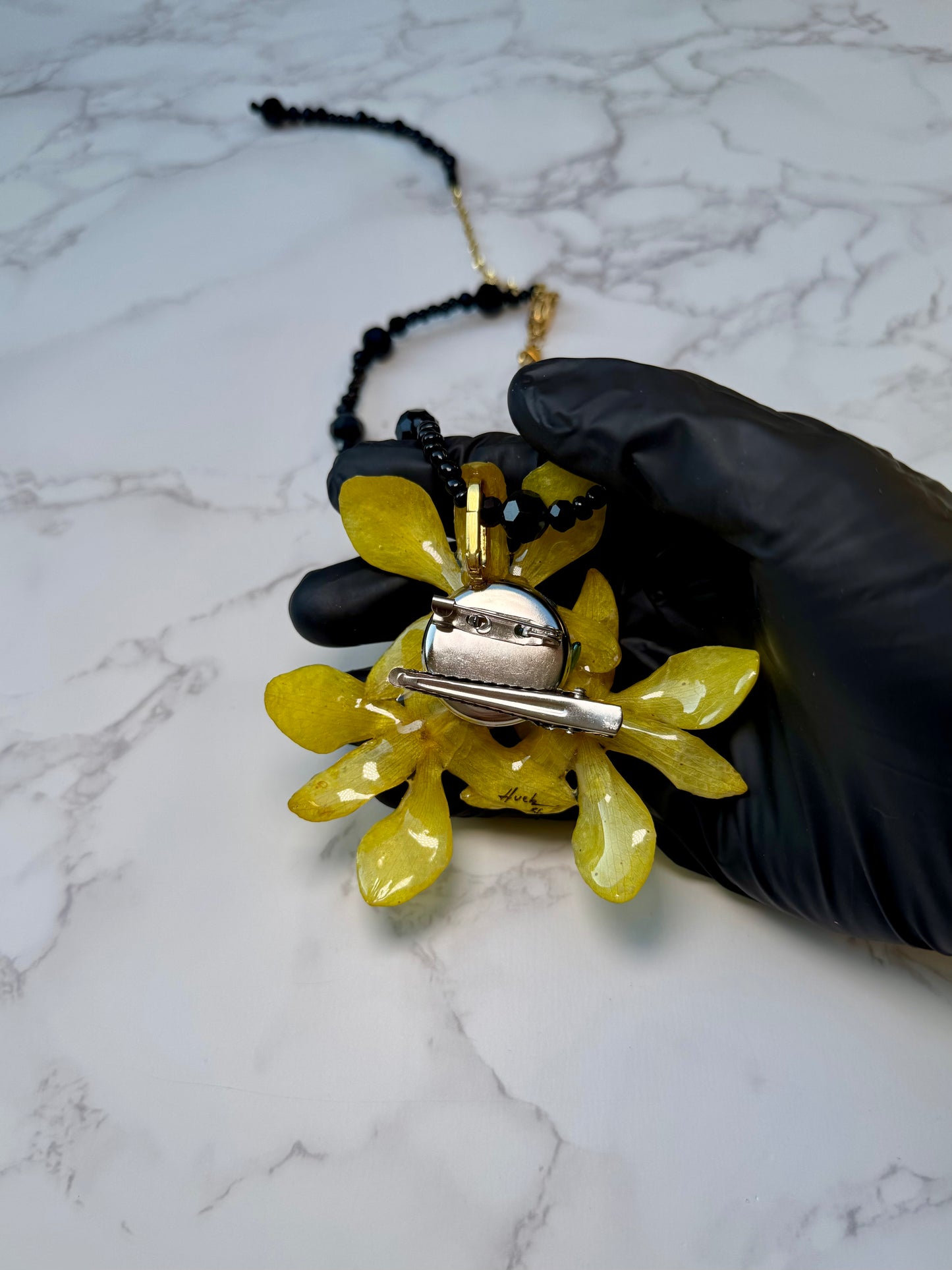 Golden Orchid Noir Necklace