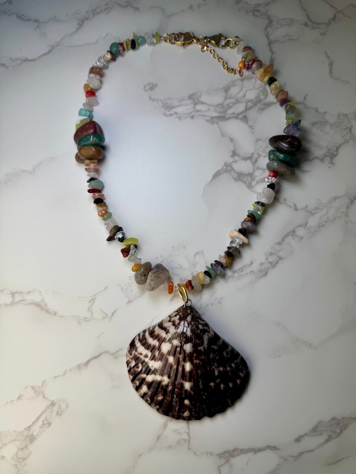Dolphin Duo Playing Big Reef Shell Necklace - Encapsulated in Real Shell with UV Resin