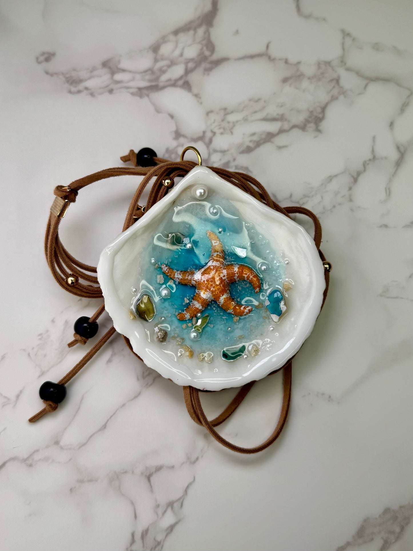 Orange Starfish & Coral Seashell Necklace