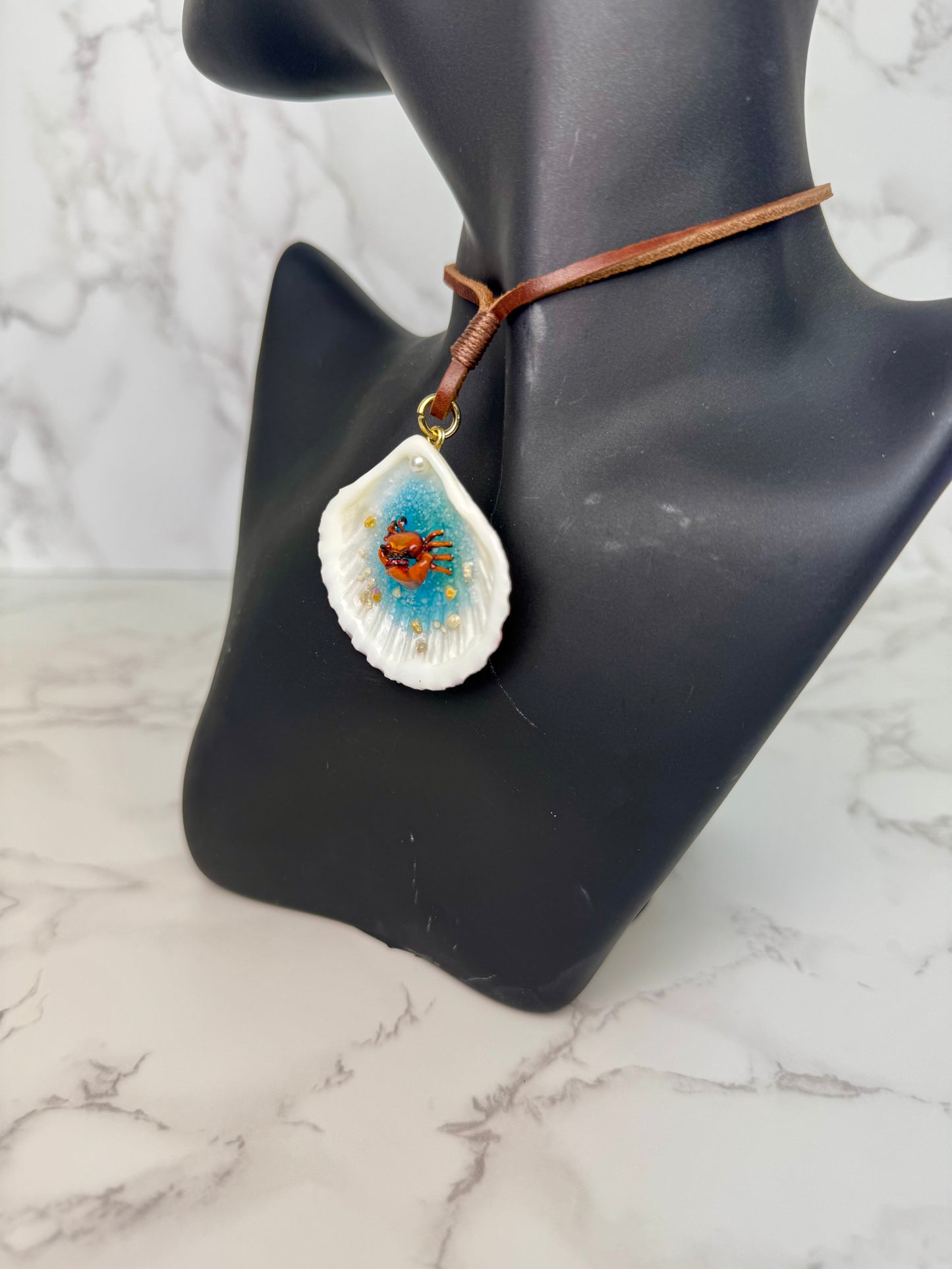 Mini Red Sand Crab Handmade Mini Sand Crab Necklace Encapsulated in Real Shell with UV Resin