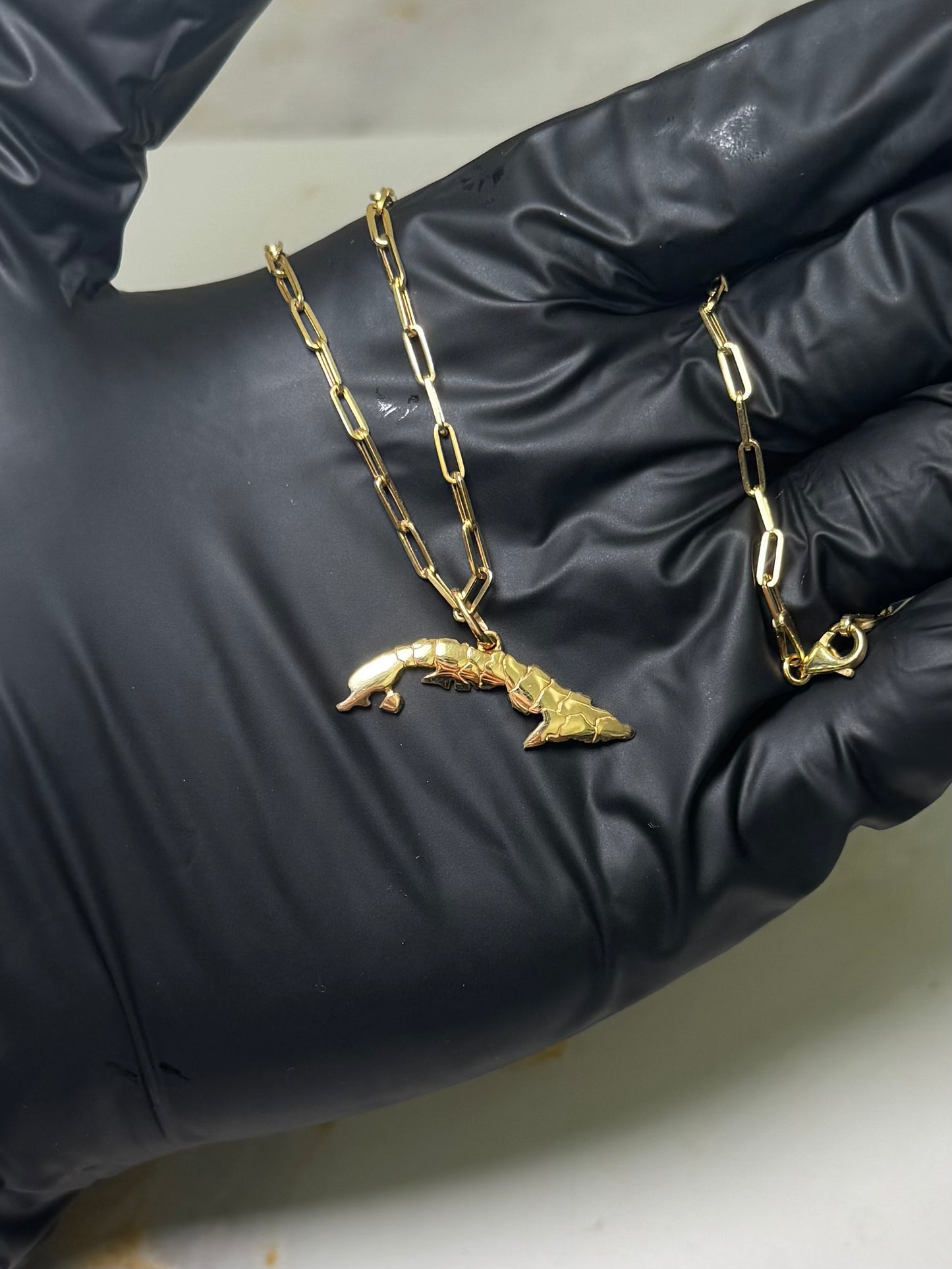 My Isla Necklace Mapa de Cuba, Oro 10 Kilates, Cadena y Dije, Handcrafted 10K Gold Pendant with 15 Provinces Artistic Design, Unisex, Chain and Pendant