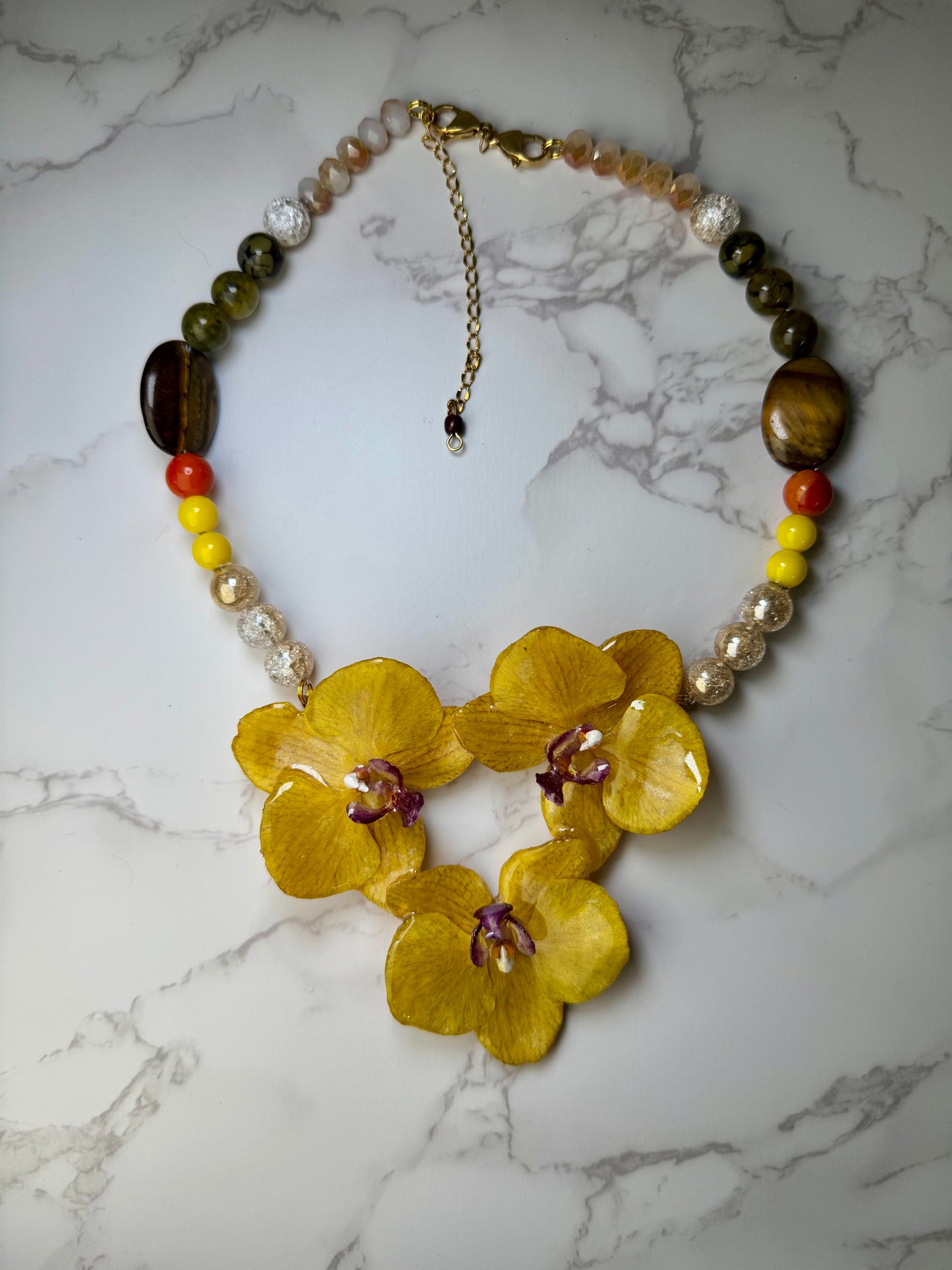 Triple Yellow Orchids Necklace- Real Orchid Necklace – Natural Flower Preserved in Resin