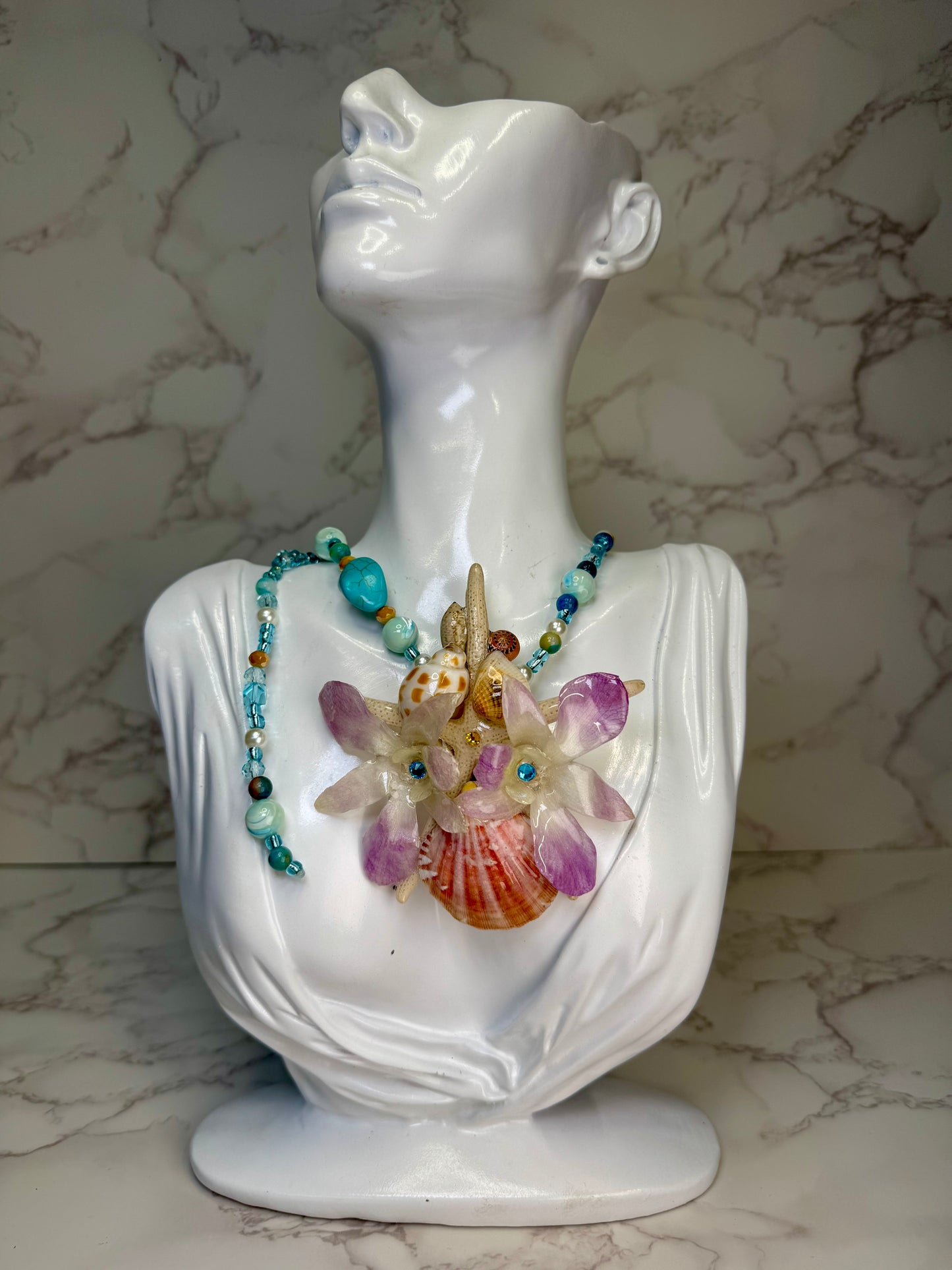 Celeste Real Starfish & Preserved Flower Necklace | Convertible Hair Clip | Handmade Ocean & Botanical Jewelry