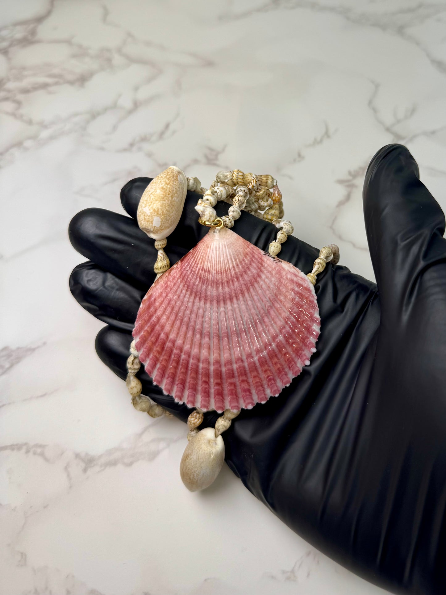 Set Beautiful Orange StarFish Necklace “Shorelight” – Orange Starfish in Shell with UV Resin Necklace