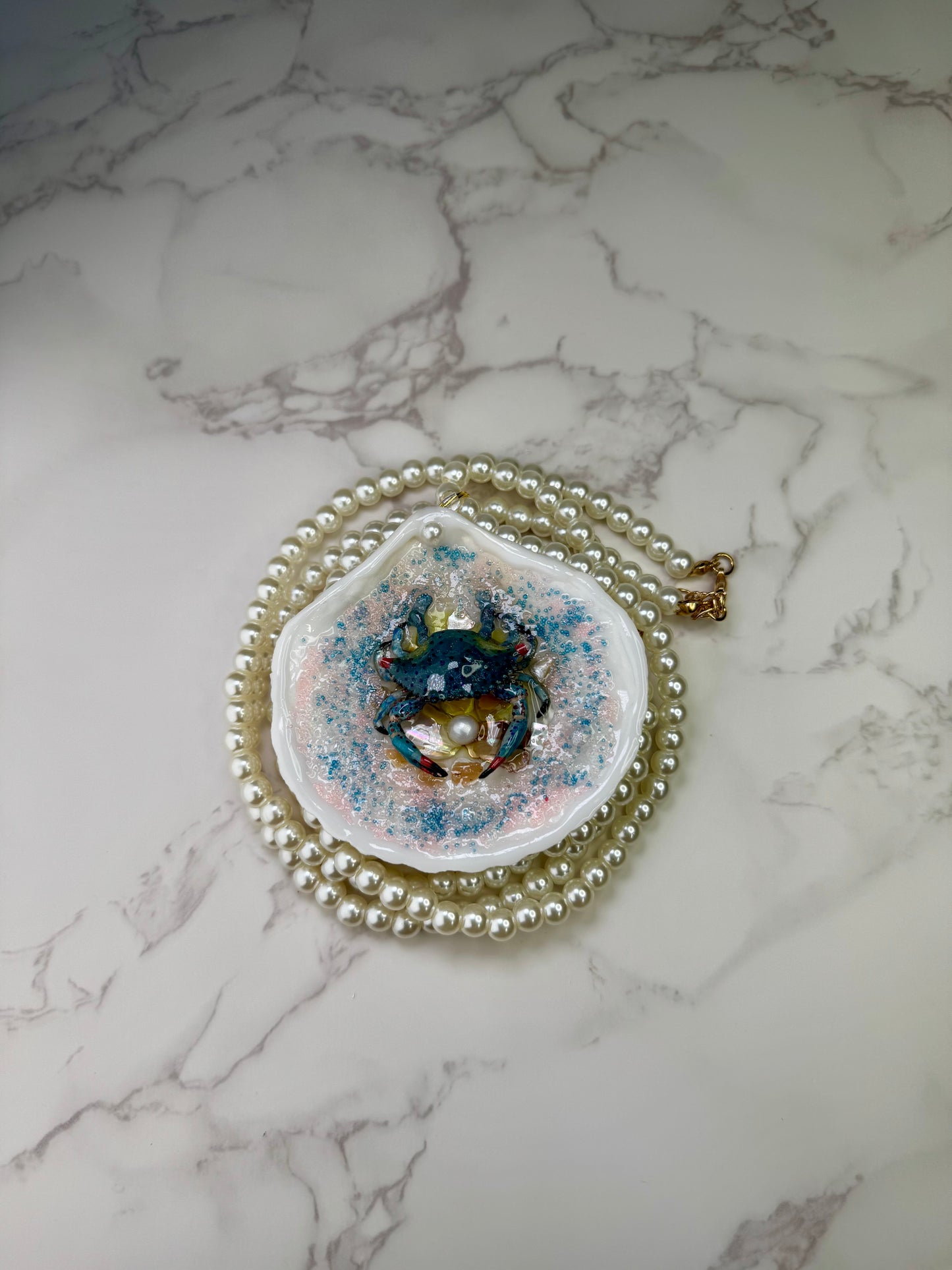 The Blue Jaiba  Shell Necklace - Encapsulated in Real Shell with UV Resin