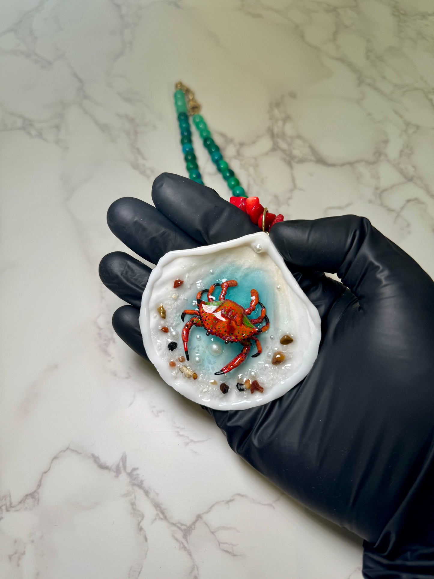 Red Crab Shell Necklace - Encapsulated in Real Shell with UV Resin