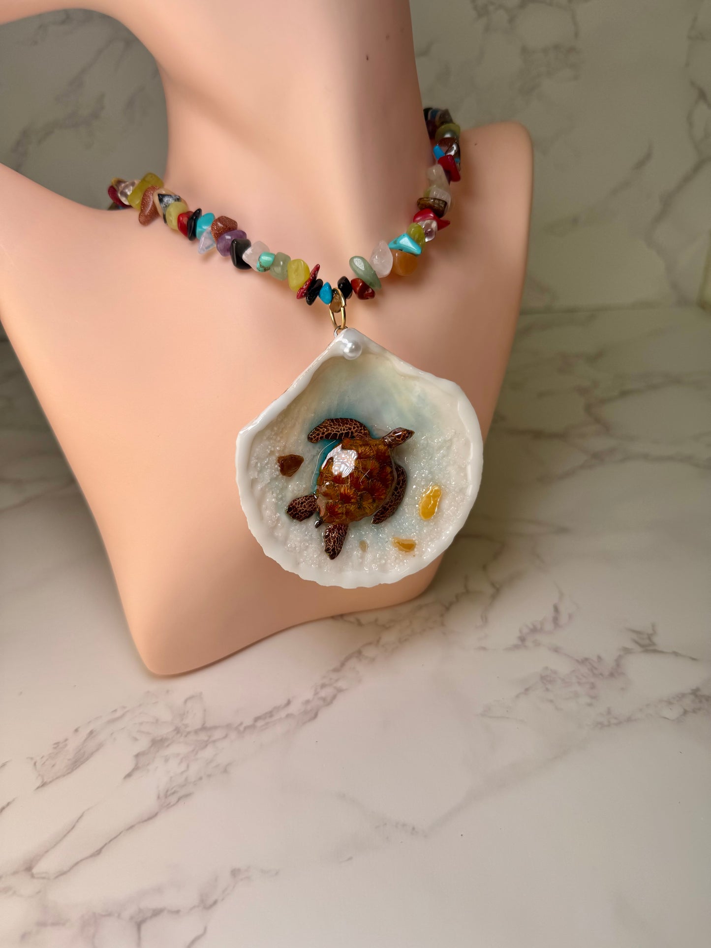 Brown Sea Turtle Shell Necklace - Encapsulated in Real Shell with UV Resin